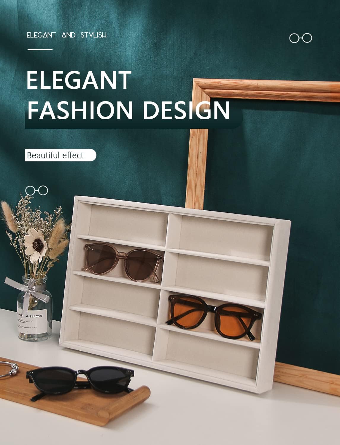 Thumbnail 5 de Coward Sunglass Organizer Beige Velvet, 8-Grid 🕶