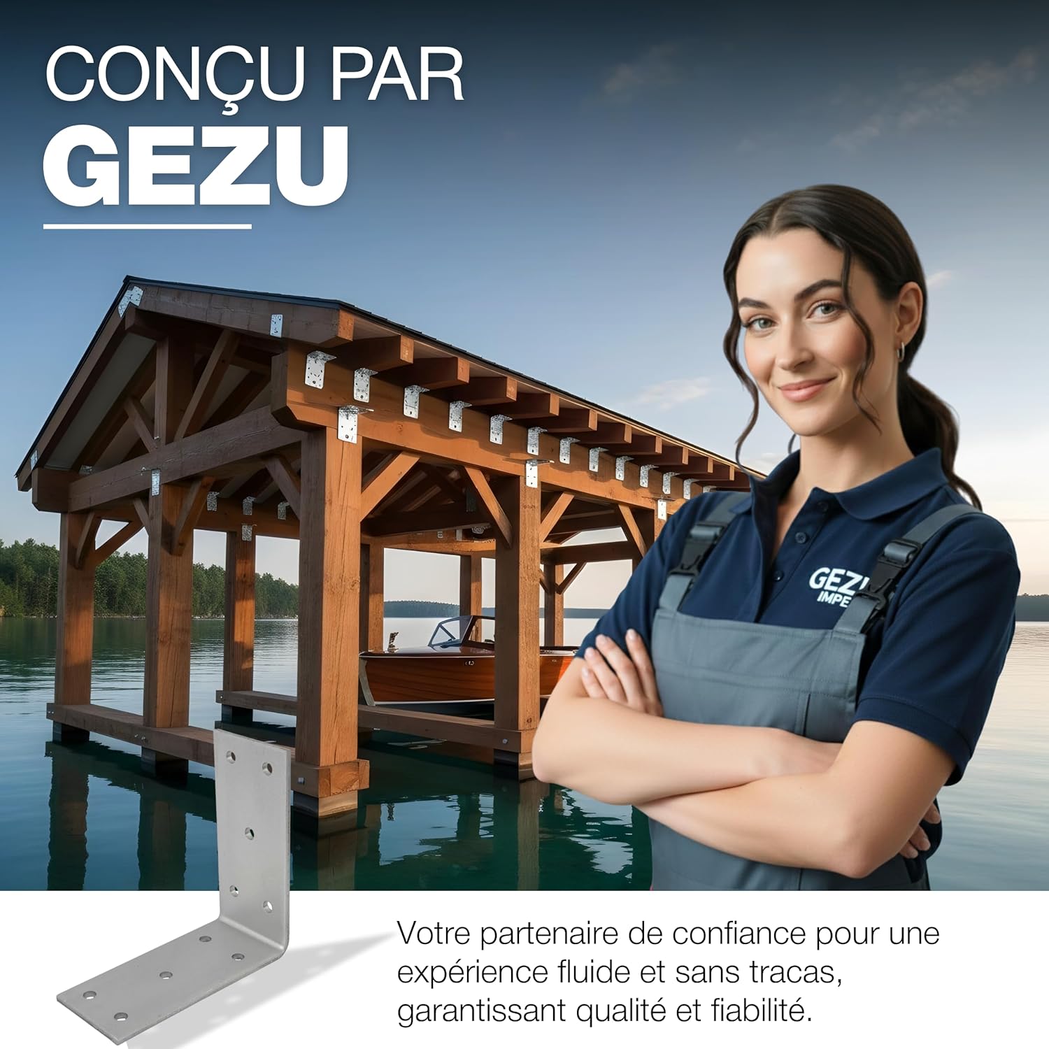 Thumbnail 6 de GeZu Impex® Équerre d’assemblage galvanisée 90 × 90 × 40 mm (Lot de 28) pour charpente