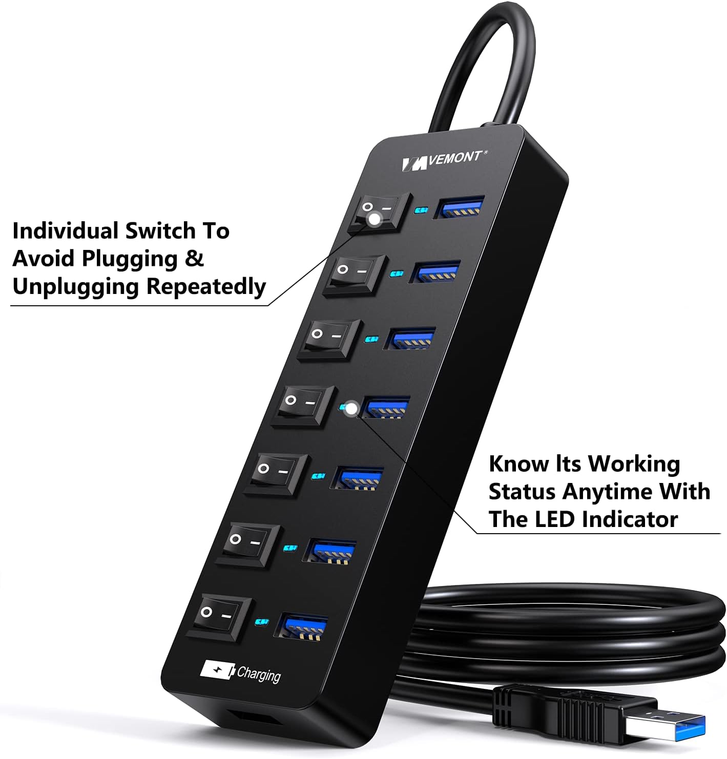 Thumbnail 4 de VEMONT USB Hub Aktiv 3.0 mit Netzteil 7 Ports