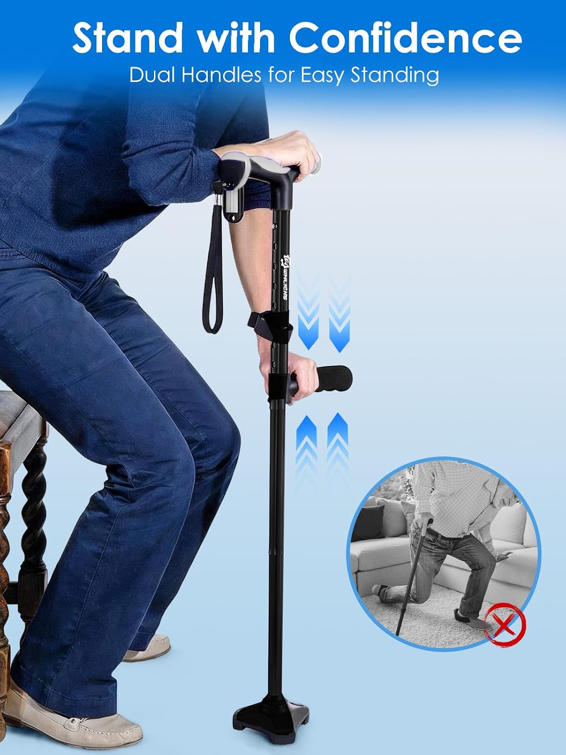 Detalle de WHLICKS WE01 Adjustable Folding Walking Cane with Dual Handles