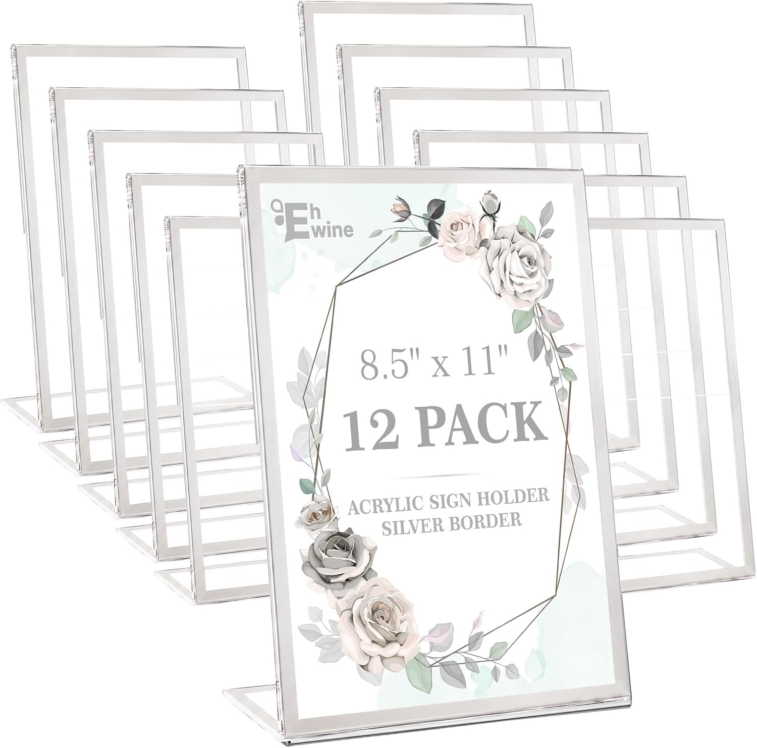 Detalle de EHWINE 1108OSH24S12E Acrylic Sign Holders, 8.5 x 11, Silver, 12 Pack