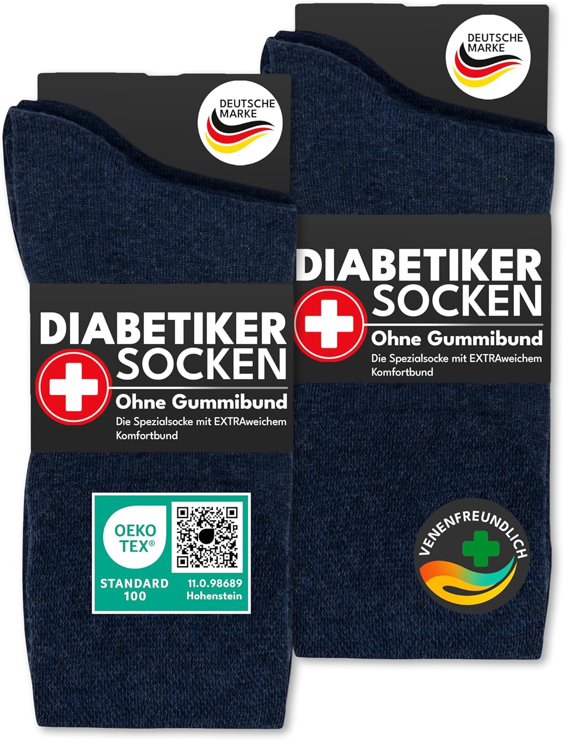 Detalle de sockenkauf24 Diabetikersocken ohne Gummi & ohne Naht – 97% Baumwolle, 6 Paar, Komfortbund