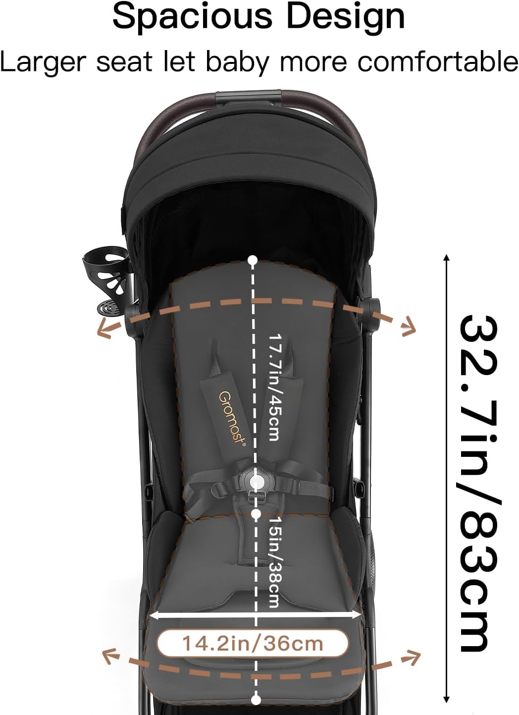 Thumbnail 3 de Gromast Gravity passeggino pieghevole da viaggio con schienale regolabile e tettuccio UPF50+, nero