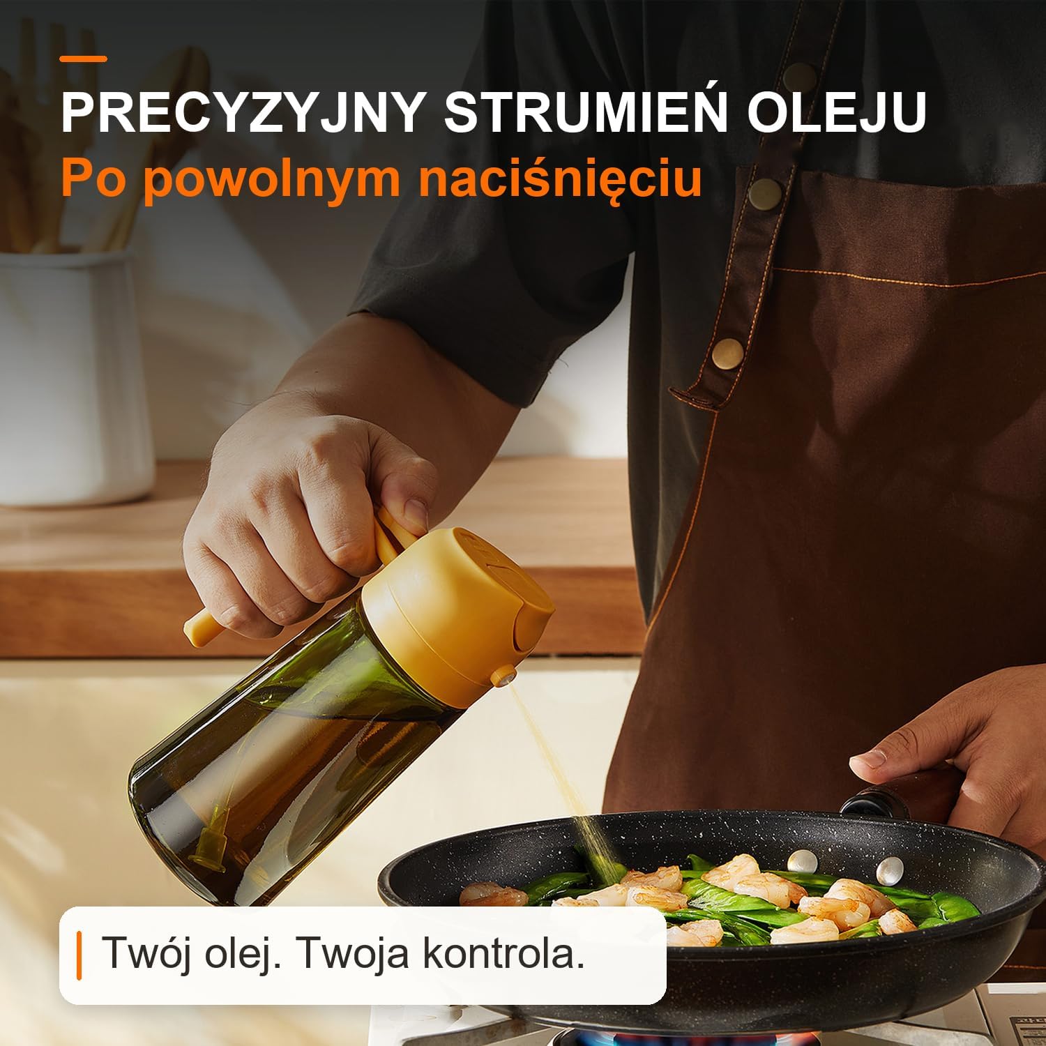 Detalle 2 de TrendPlain 2 w 1: szklana butelka na oliwę z dozownikiem i spryskiwaczem, 470 ml