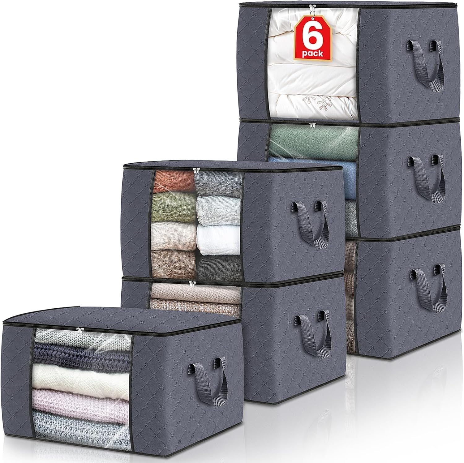 Detalle de Fab totes 6-Pack Fabric Storage Bags with Clear Windows, Zippers and Handles