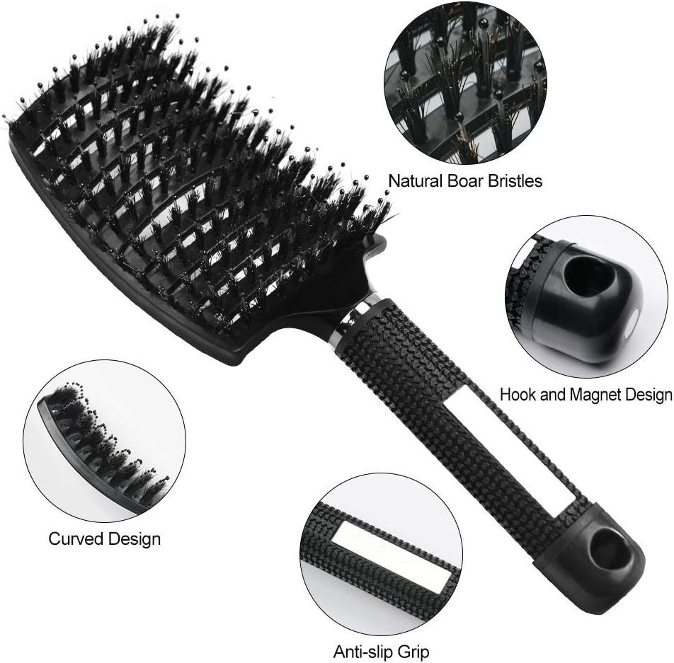 Thumbnail 1 de URAQT Spazzola per Capelli Curva con setole di Cinghiale – perfetta per ricci, lisci e crespi