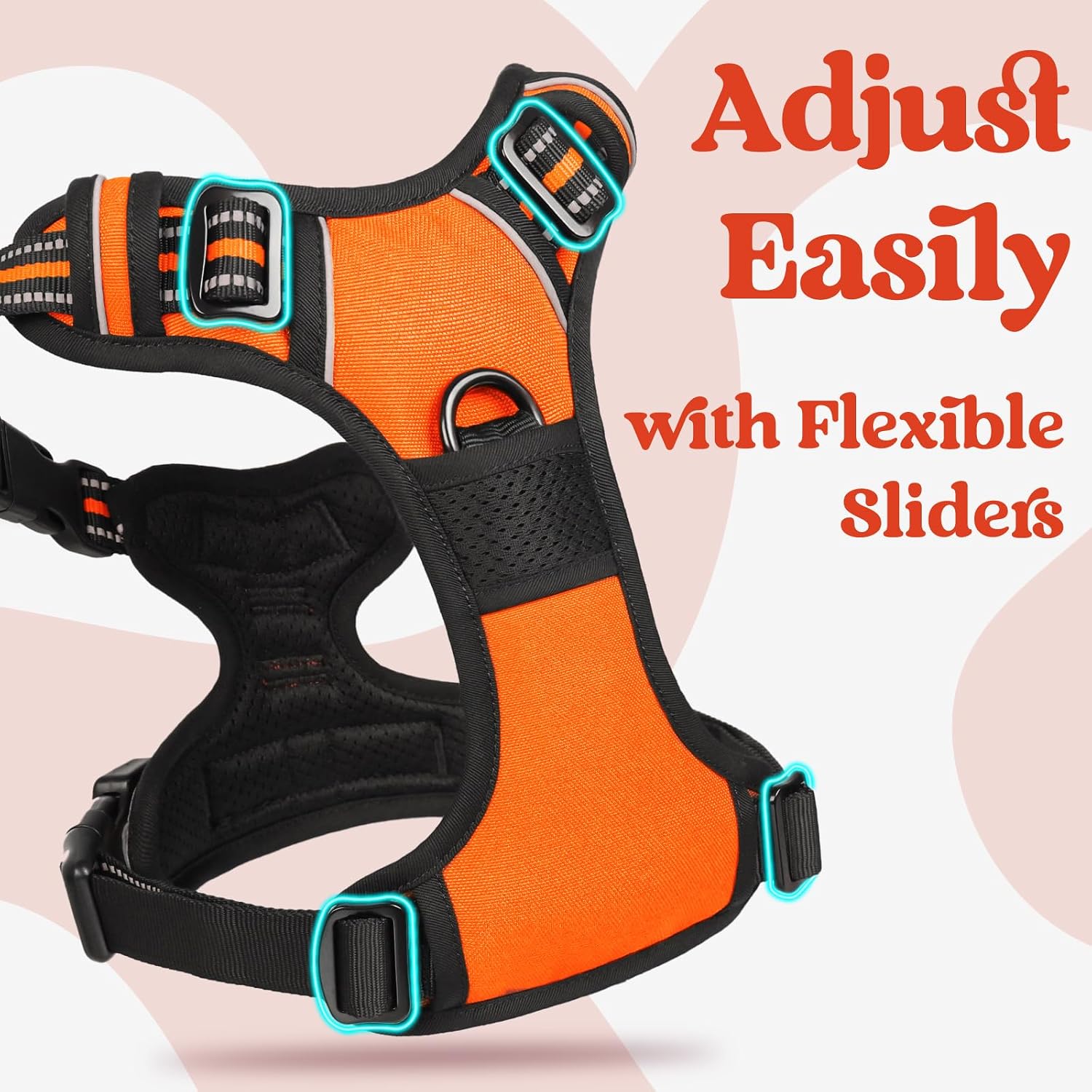 Detalle 2 de rabbitgoo Dog Harness (Medium, M) with Neck Release Buckle and Front/Back Clips – Orange