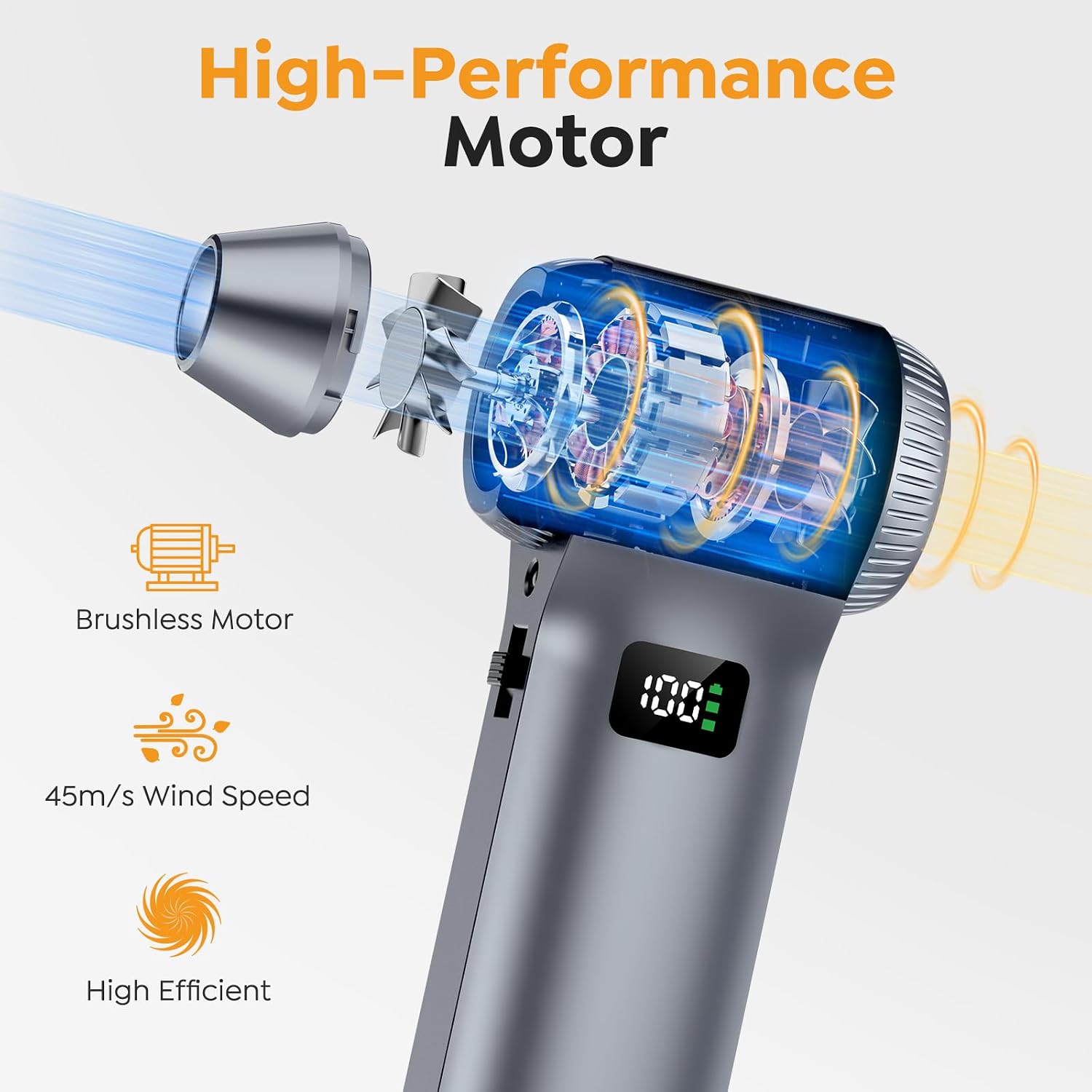 Thumbnail 1 de NACKEO Electric Air Duster K100 (cordless, up to 230,000 RPM) with LED light, display and stepless speed control