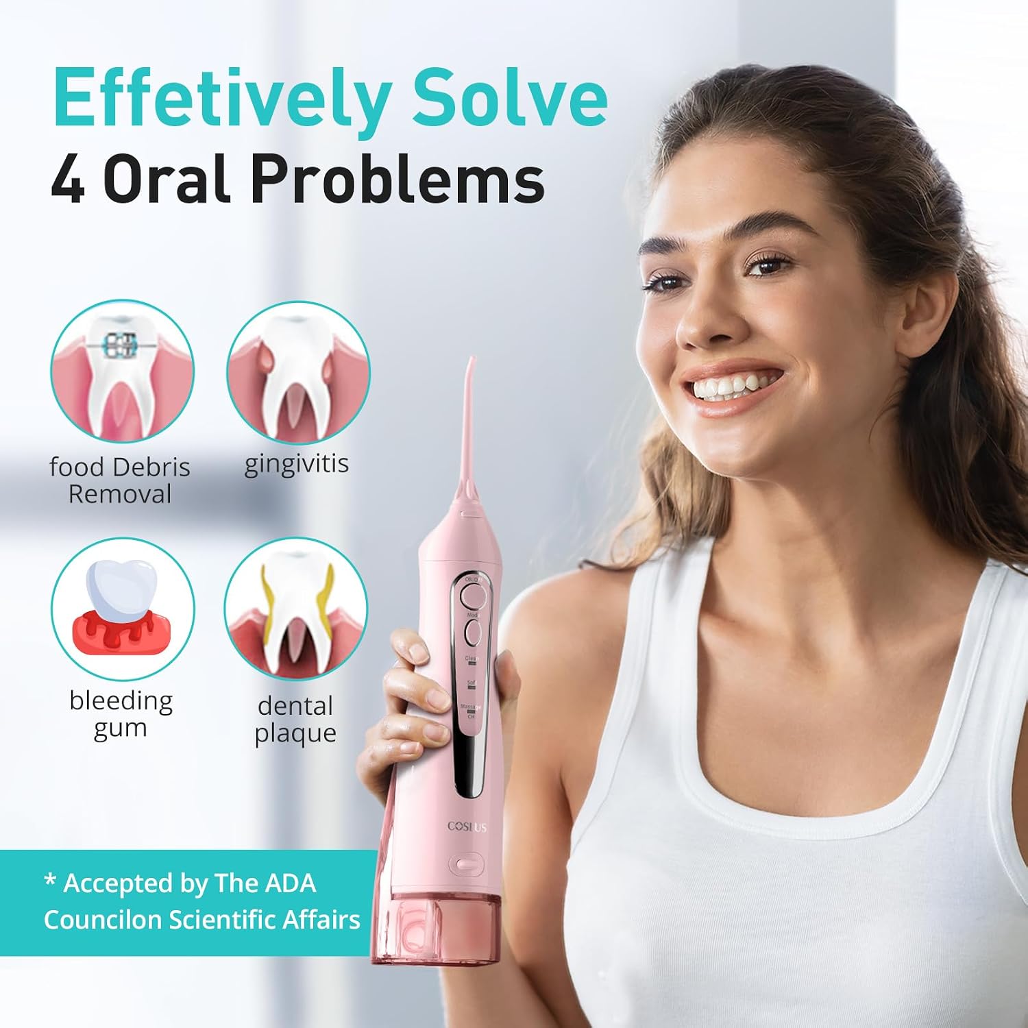 Thumbnail 6 de COSLUS Water Dental Flosser Teeth Pick C20 Portable Cordless Irrigator (Pink) with 300ml Tank