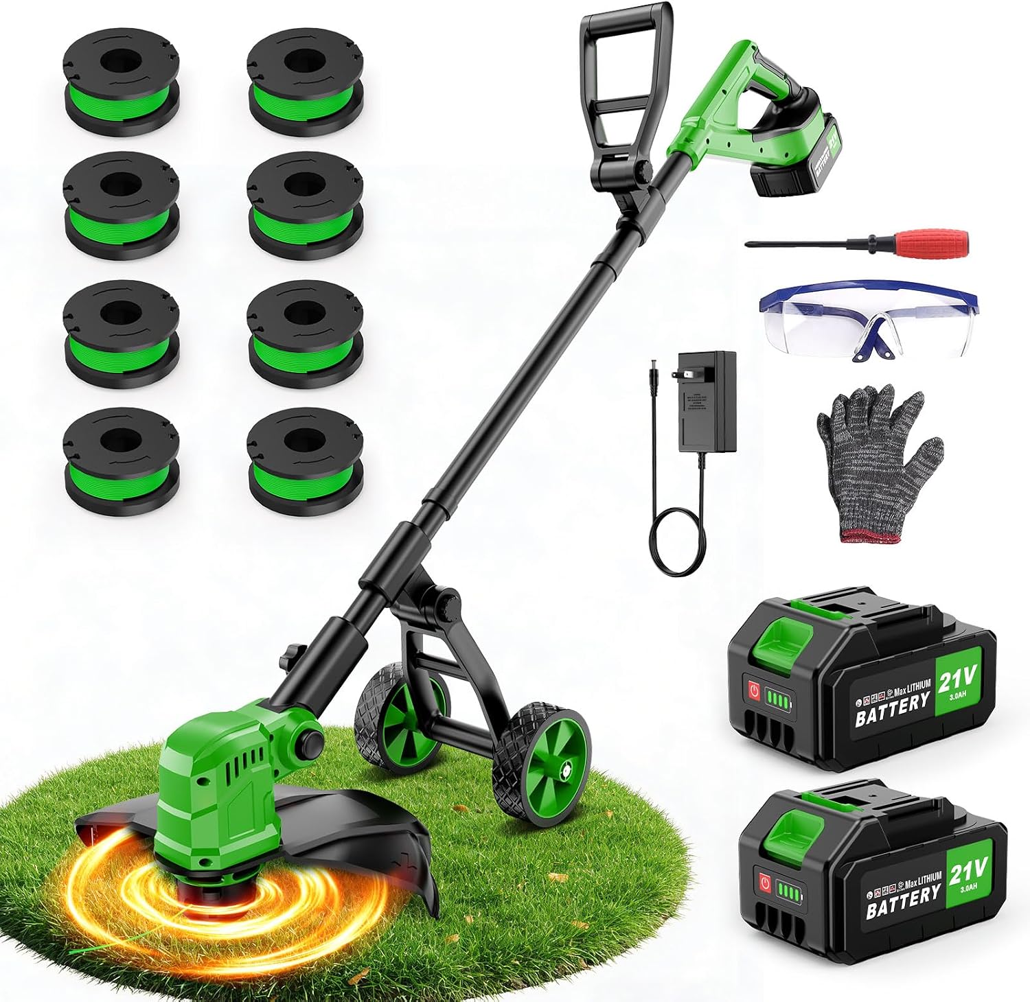 4-in-1 Decespugliatore a Batteria 36 cm: tosaerba, decespugliatore e oltre con 2 x 3000 mAh e 8 bobine