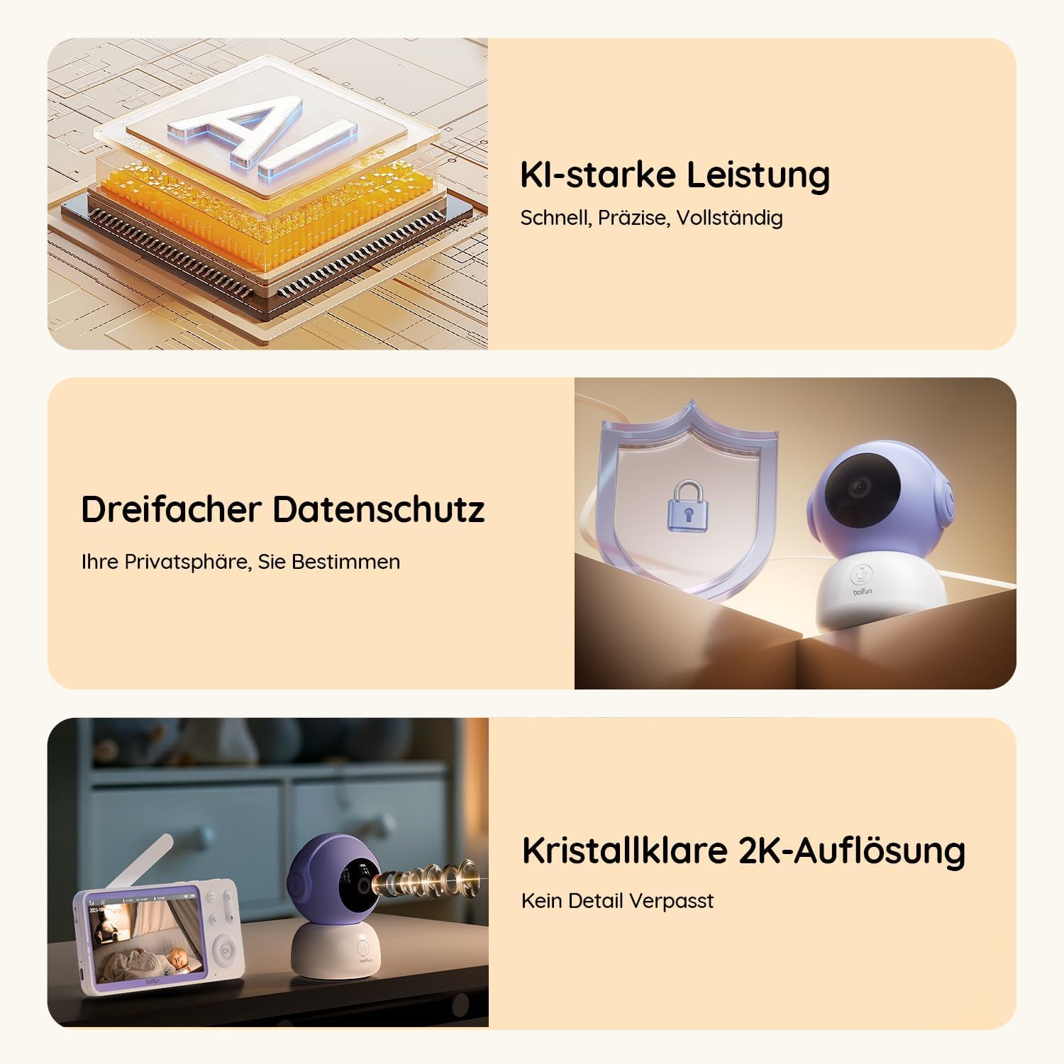 Thumbnail 2 de BOIFUN 2026 2K/3MP Babyphone mit Kamera – 5" Monitor, Nachtansicht und 360° Auto-Tracking