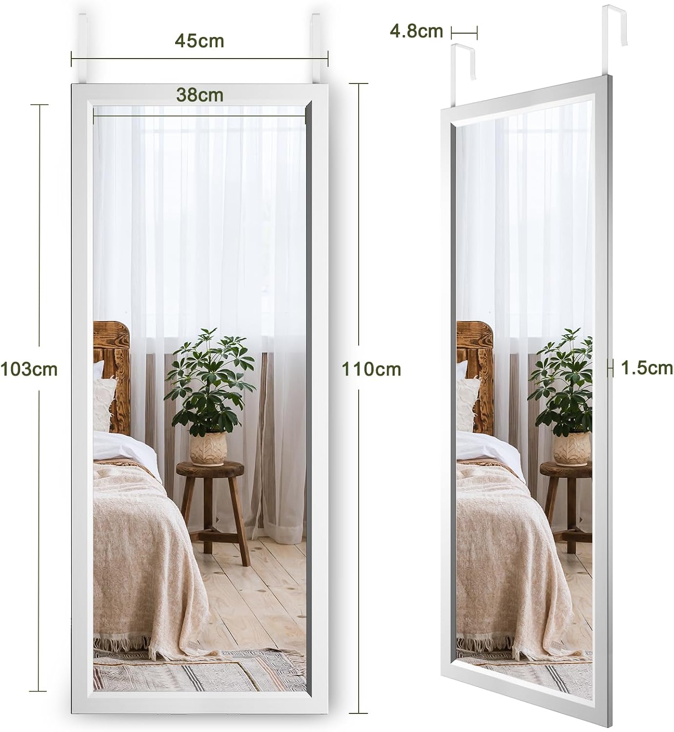 Thumbnail 2 de Dripex Over Door Mirror Full Length 110 x 45cm — Silver, Versatile Mounting