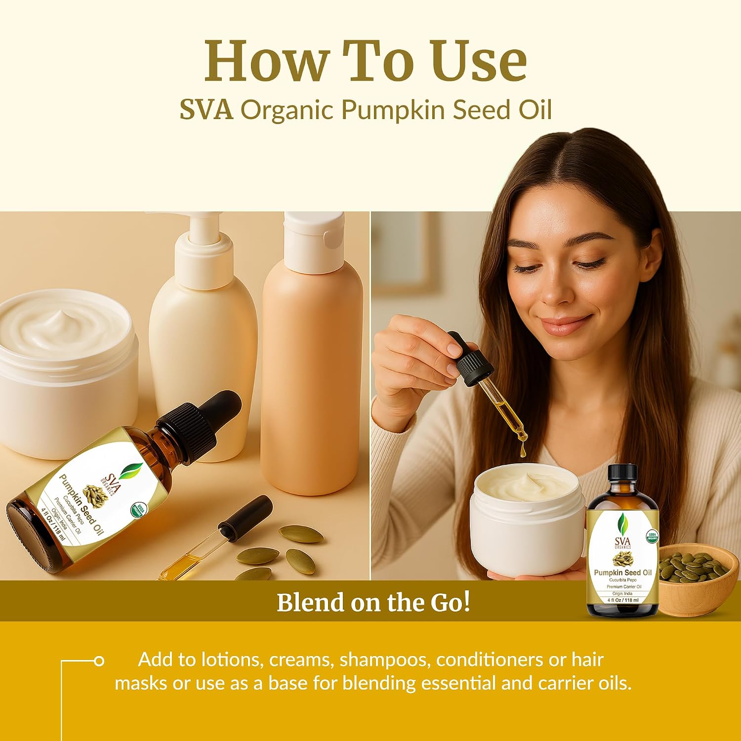 Detalle 2 de SVA Organic Pumpkin Seed Oil (4 Fl Oz) – 100% Natural Cold-Pressed Carrier Oil