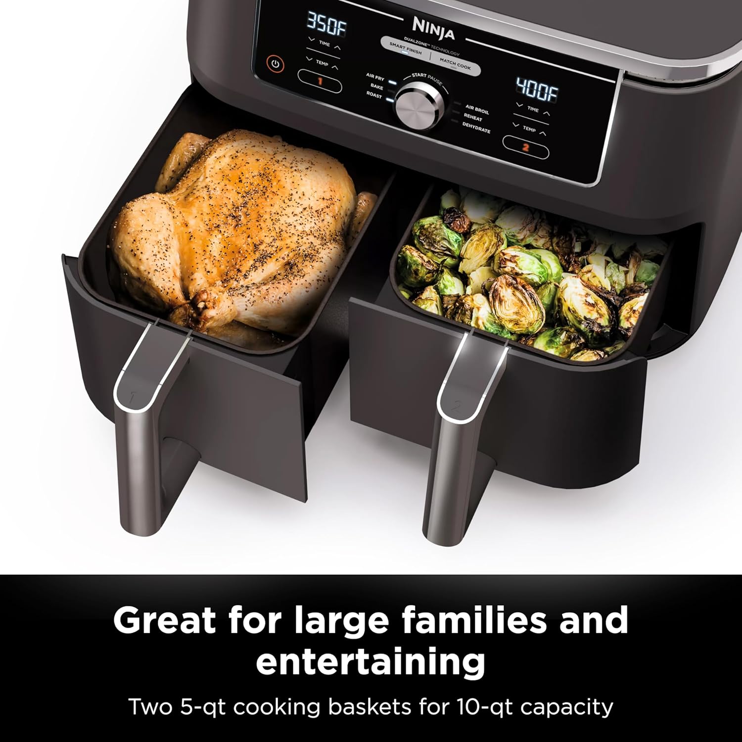Thumbnail 2 de Ninja DZ401 Foodi 10 Quart DualZone XL 6-in-1 2-Basket Air Fryer (Grey)
