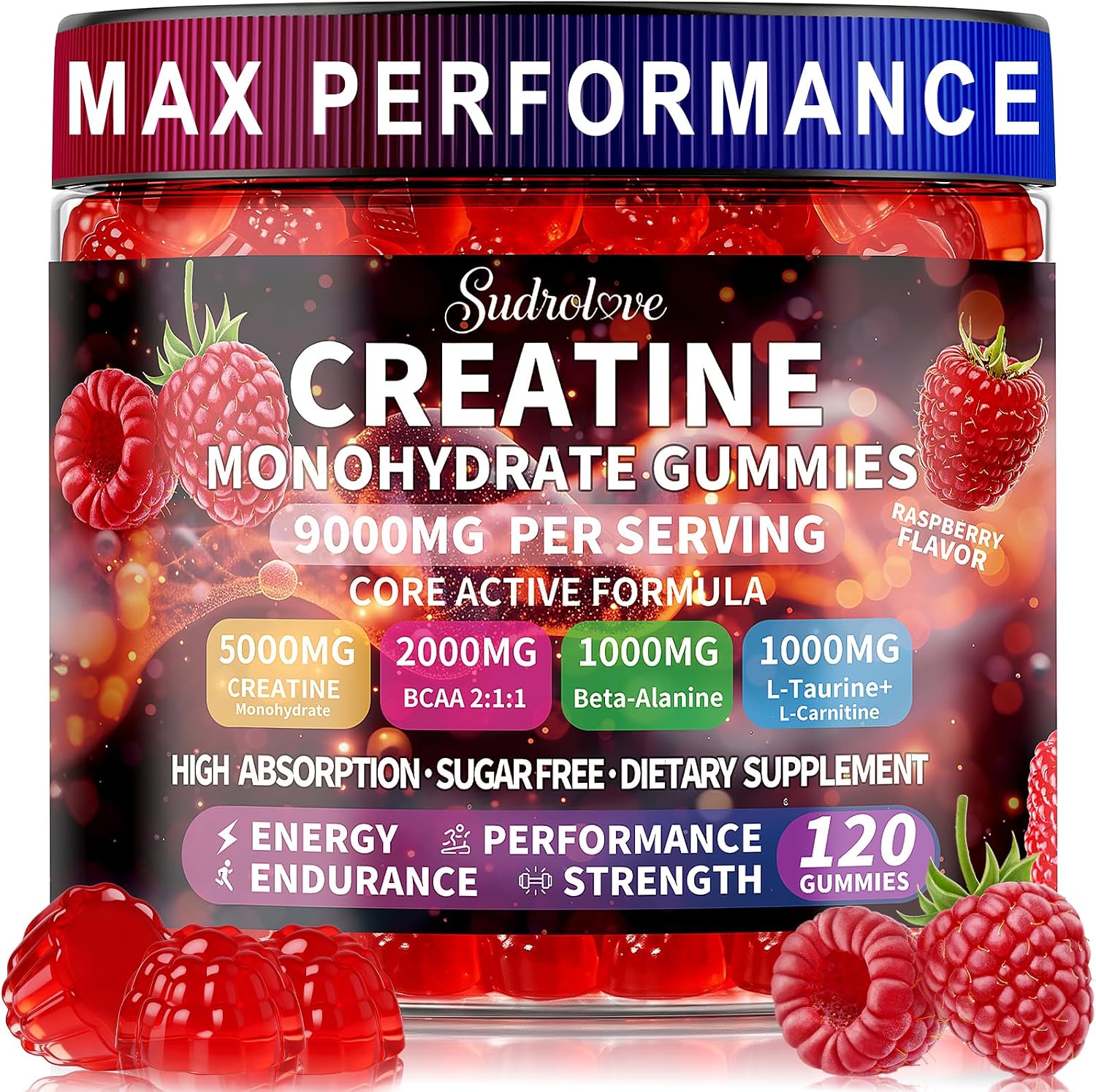 Detalle de sudrolove Creatine Monohydrate Gummies, 5,000 mg, 120 Count
