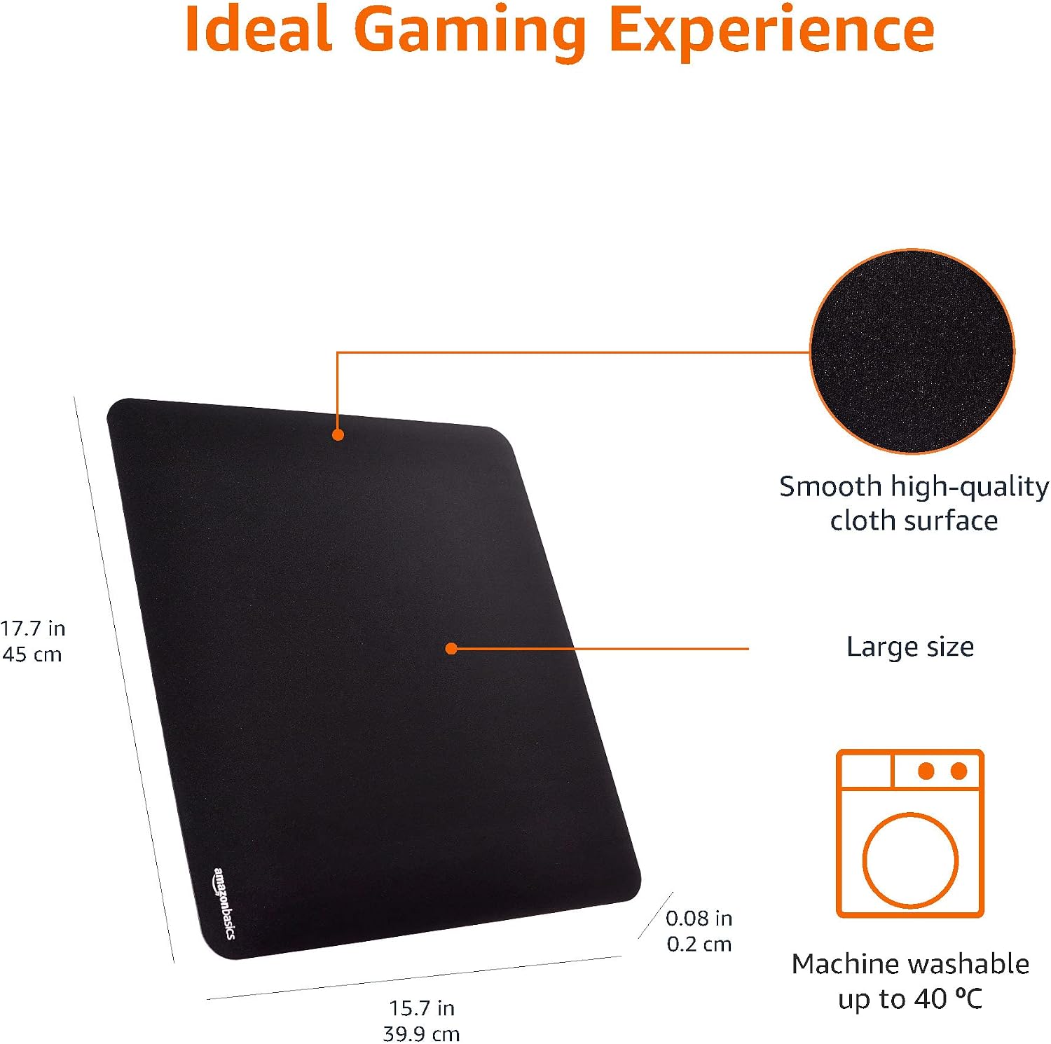 Detalle 1 de Amazonベーシック SBD87WD ゲーム用マウスパッド Lサイズ ブラック 布面・ゴム製ベース