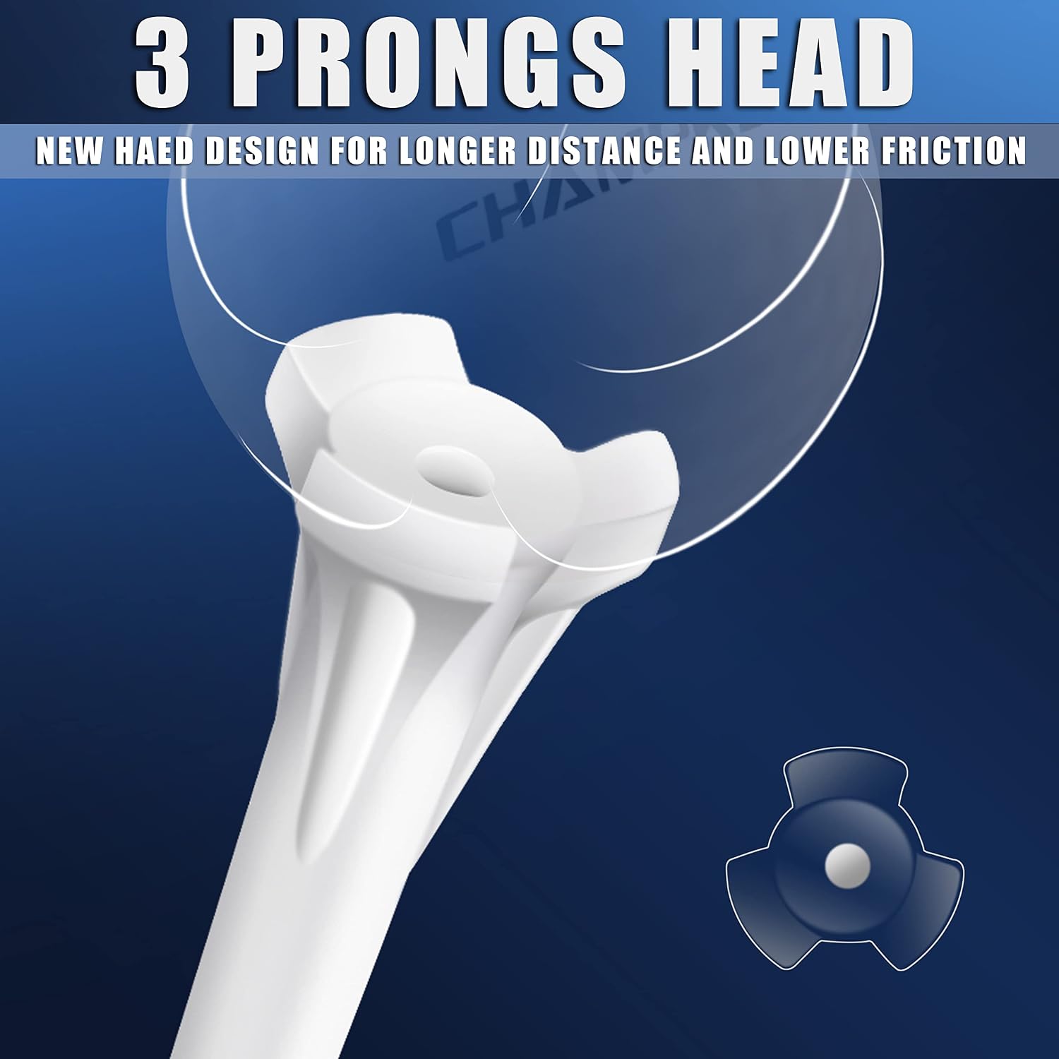 Detalle 2 de CHAMPKEY Professional 3 Prongs Golf Tees 120 Pack – Low Friction, Durable Hybrid Plastic
