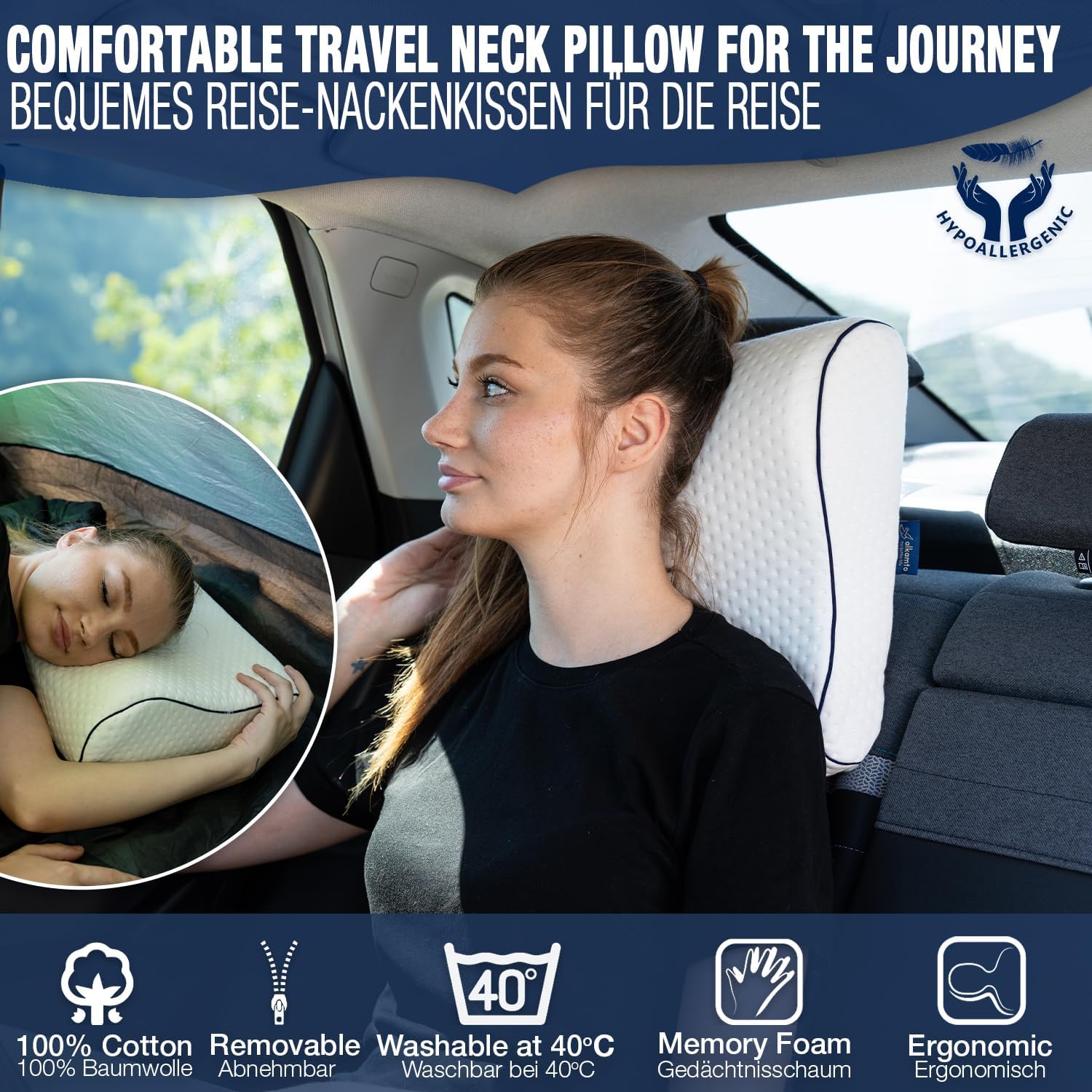 Thumbnail 3 de alkamto Travel Pillow – Ergonomic Memory Foam Neck Support for Travel, Camping and Hotels