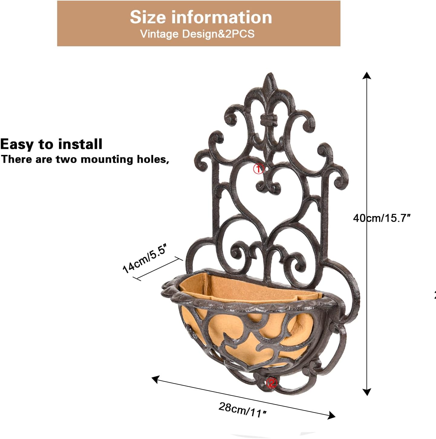 Detalle de Sungmor cast-iron wall planter baskets