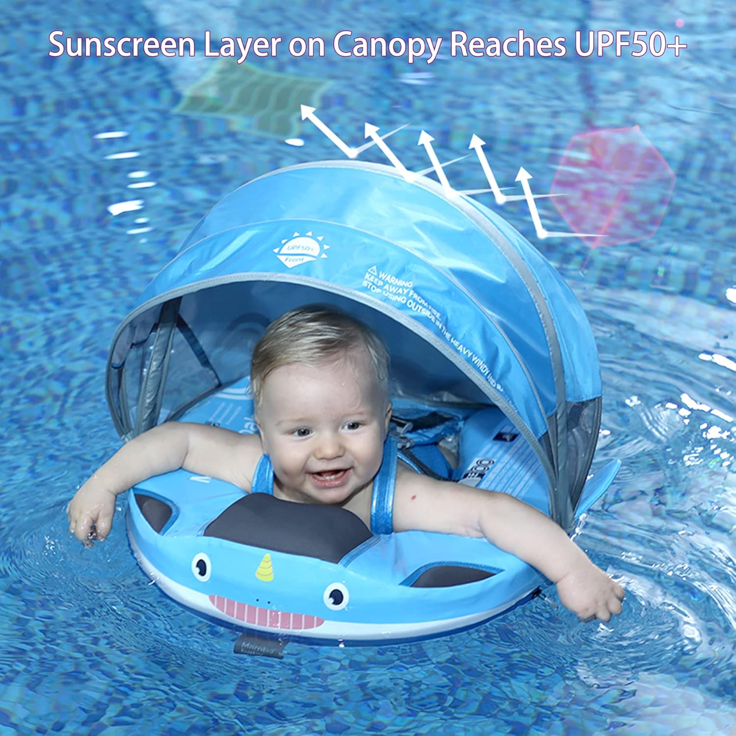 Thumbnail 1 de Luckclubtojoy Mambobaby Floats with Canopy & Tail (Non-Inflatable Baby Float) — Narwhal-Blue