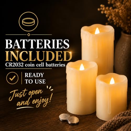 Detalle de Festive Lights Real Wax Cream LED Pillar Candles: Set of 3