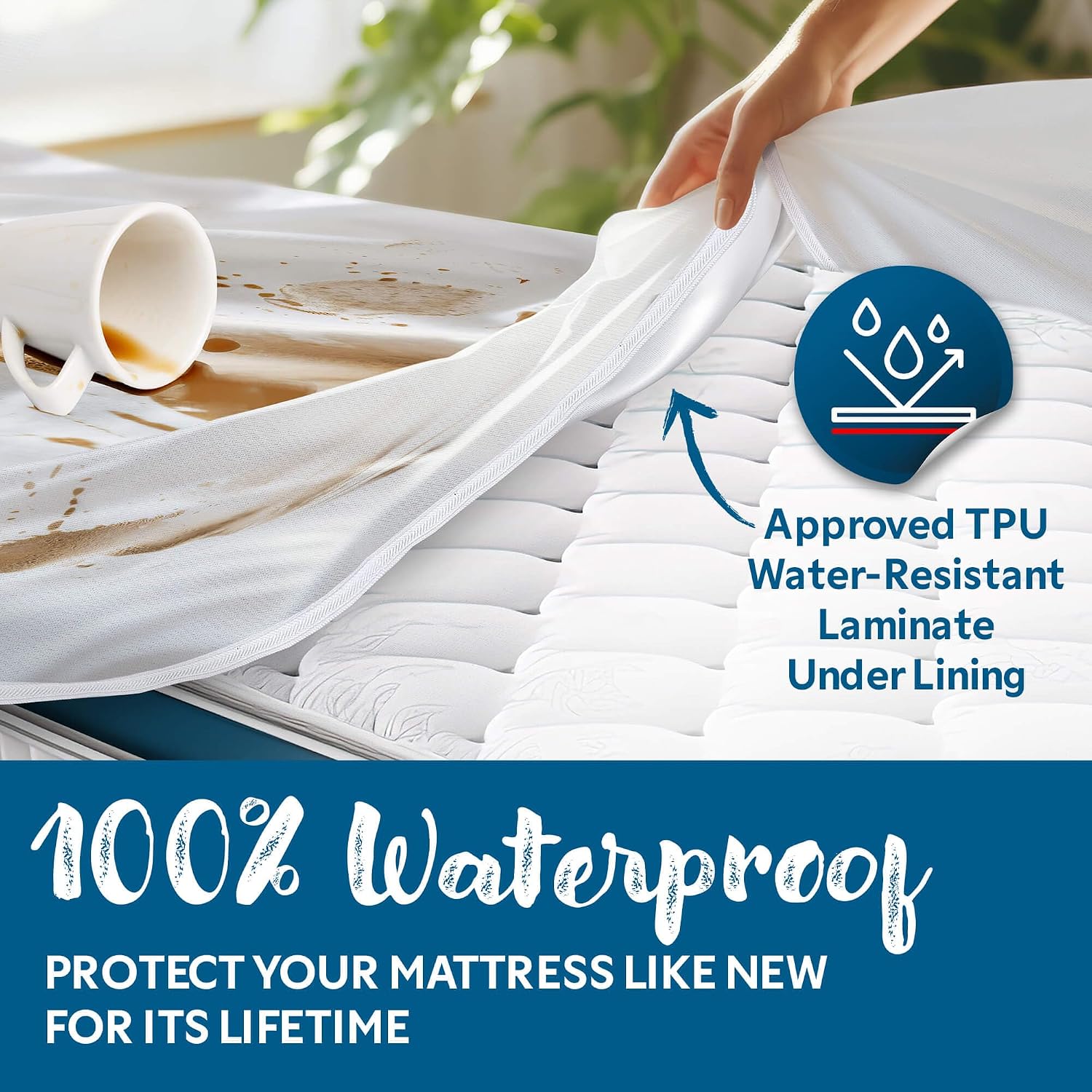 Detalle de Guardmax Jersey Knitted Queen Zippered Mattress Encasement (Waterproof & Bed Bug Proof) — Dust Mite Proof, Soft & Noiseless