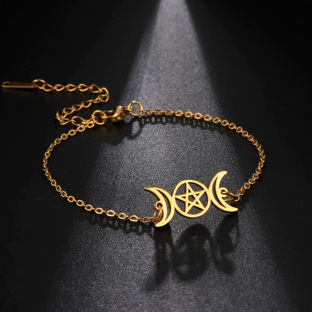 Detalle de EUEAVAN Dreifach Mond Göttin Pentagramm Armband – Edelstahl, verstellbar