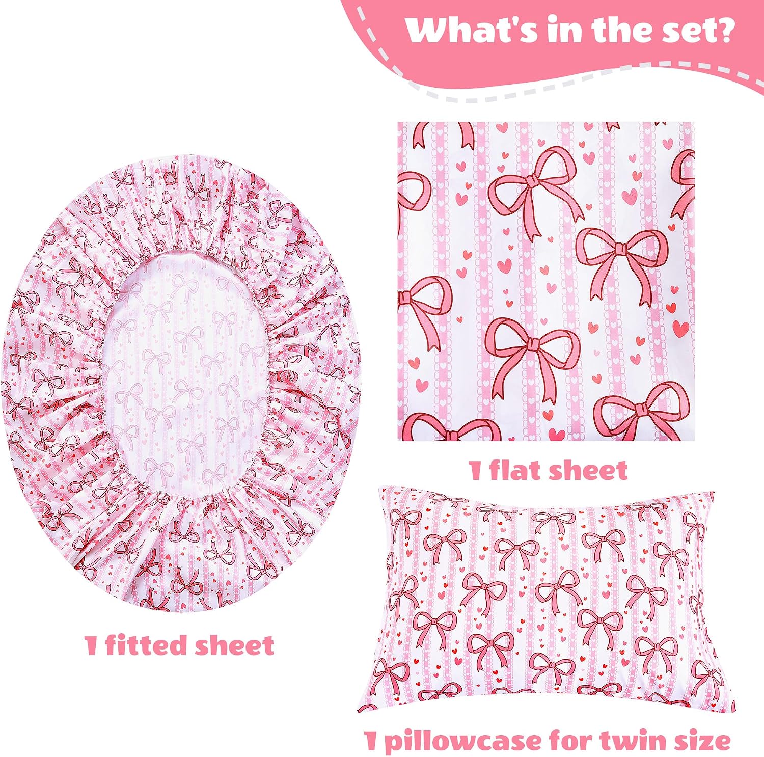 Thumbnail 4 de Viviland VLKDSHT-PB-T Twin Sheet Set, Pink Bow Microfiber, Deep Pocket