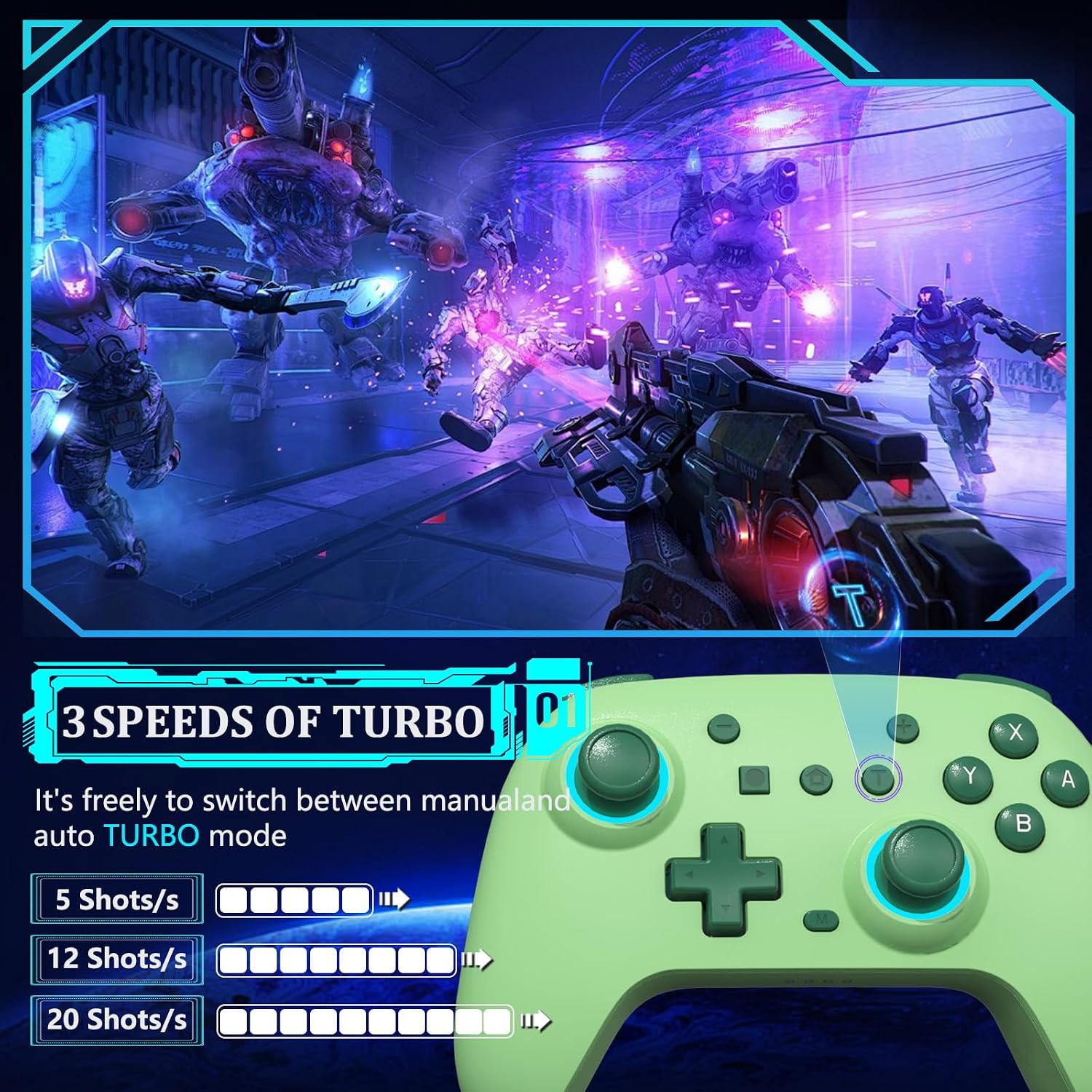 Detalle de SZYUYU Switch Controller for Switch 2 / Pro Controller with 7-Color LED, Turbo, Gyro, and Hall Effect Sticks