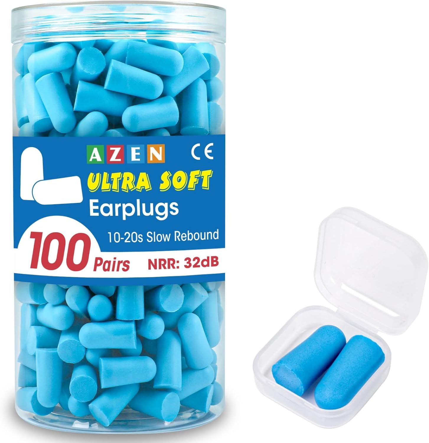 Detalle de AZEN 100 Pairs Ear Plugs Bulk with NRR 32dB in Lake Blue