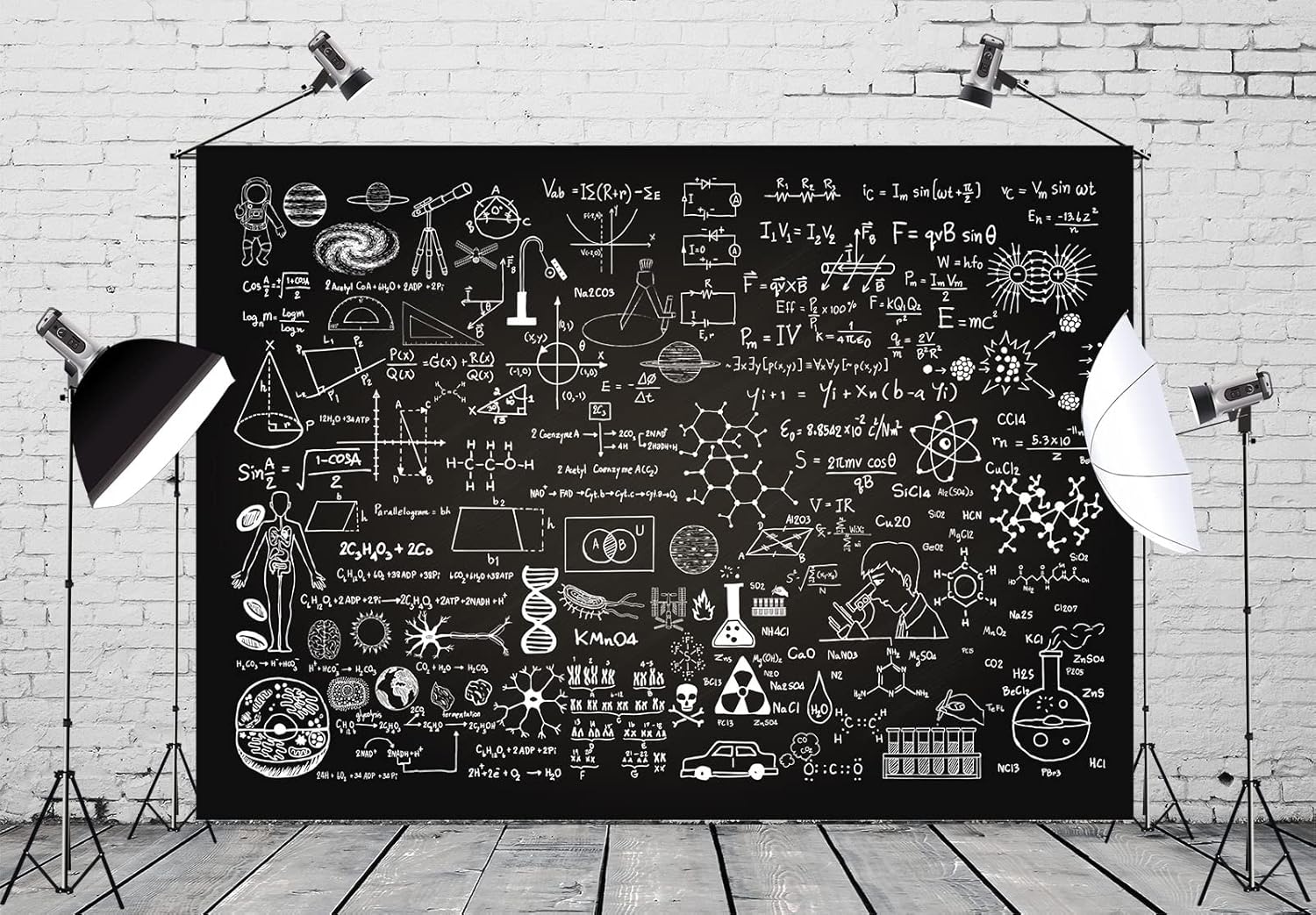Detalle de BELECO 1.5x1m Fabric Science Theme Blackboard Backdrop (Classroom, Chemistry, Maths & Physics)