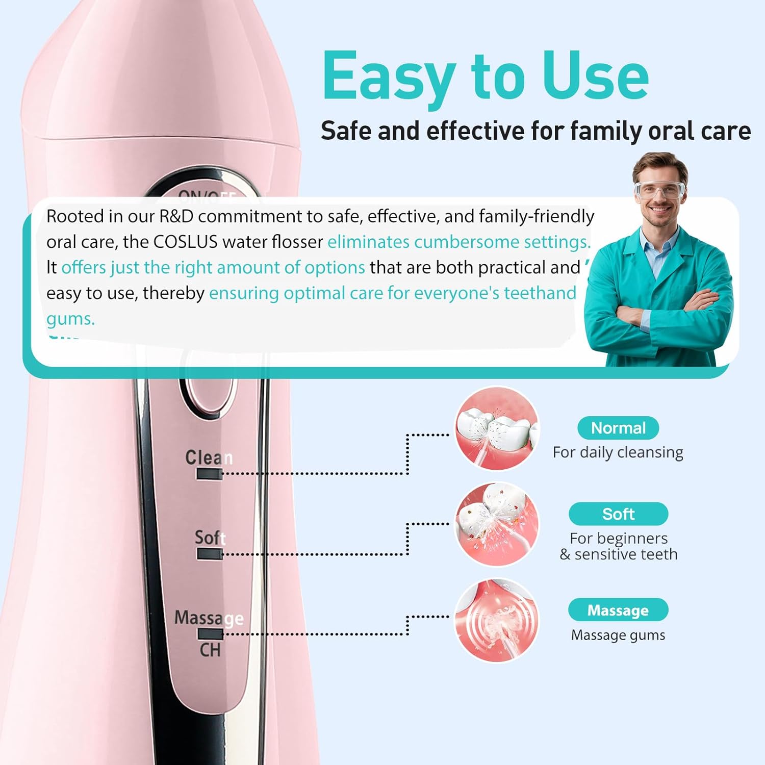 Thumbnail 4 de COSLUS Water Dental Flosser Teeth Pick C20 Portable Cordless Irrigator (Pink) with 300ml Tank