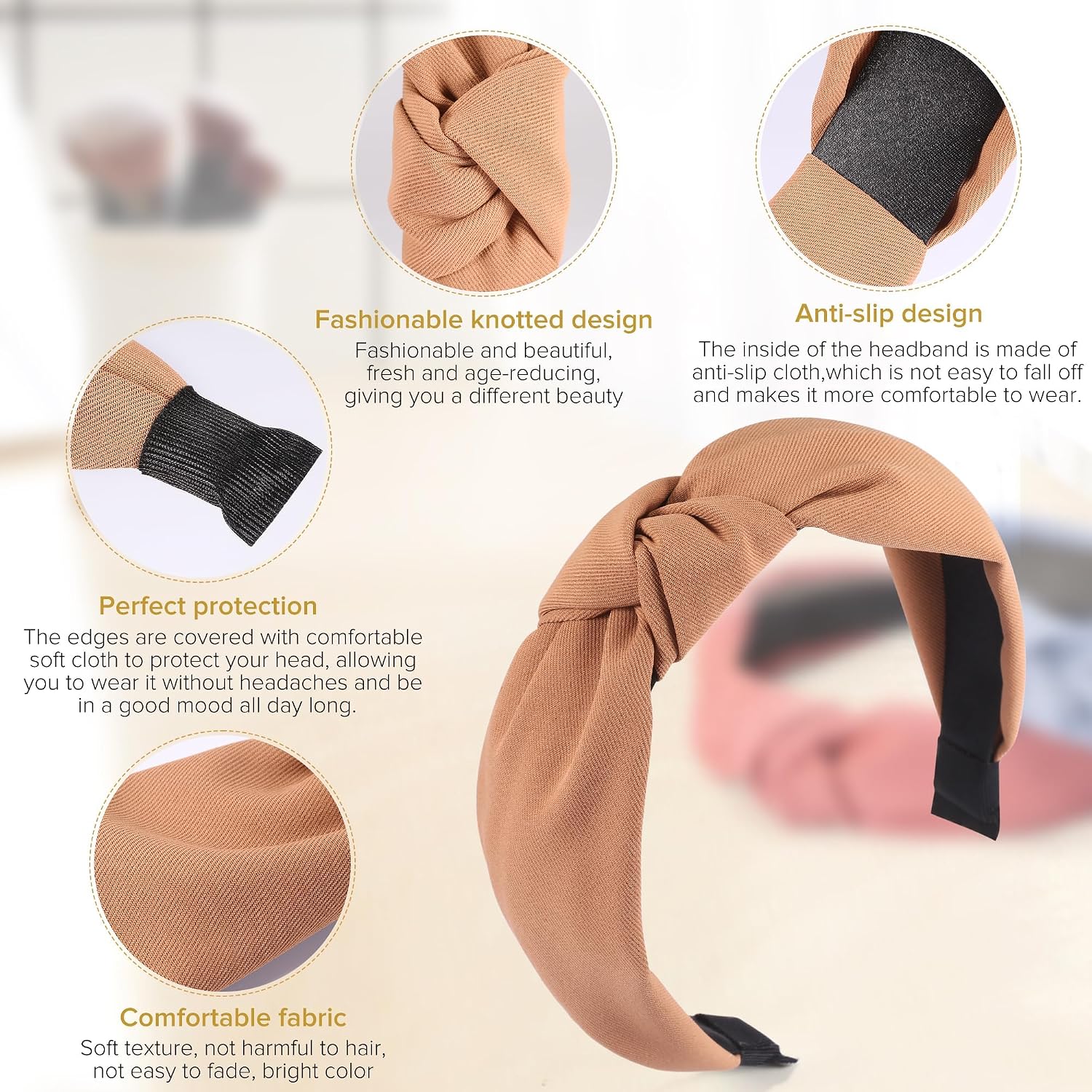 Detalle de DiyJibb Turban-Style Knotted Headbands for Women & Girls (6-Pack) — Wide Top Knot Hair Accessories