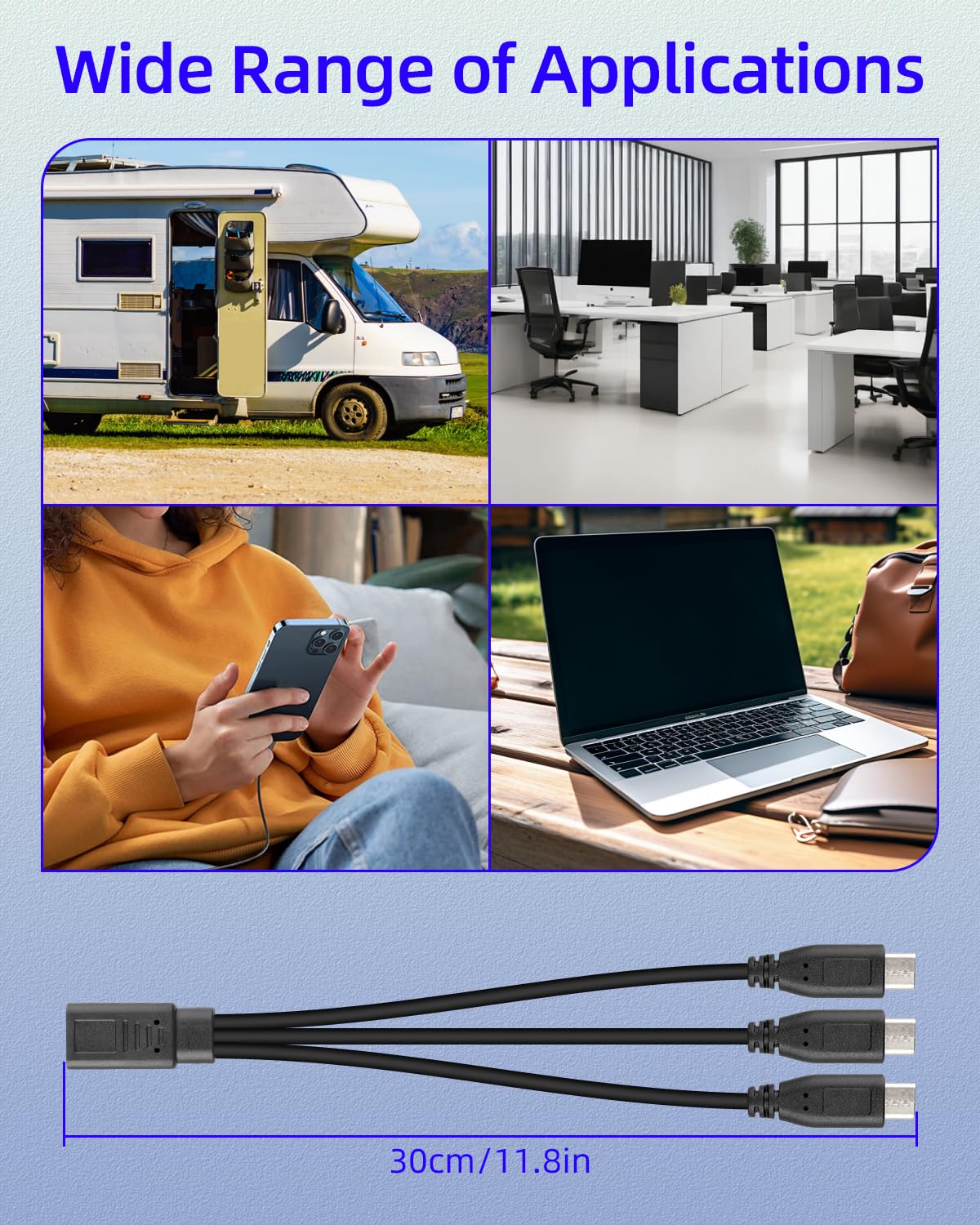 Thumbnail 6 de RIIEYOCA 3 in 1 USB C Cable: 3 Type-C Ports for Charging Only (1FT, 2 Pack)