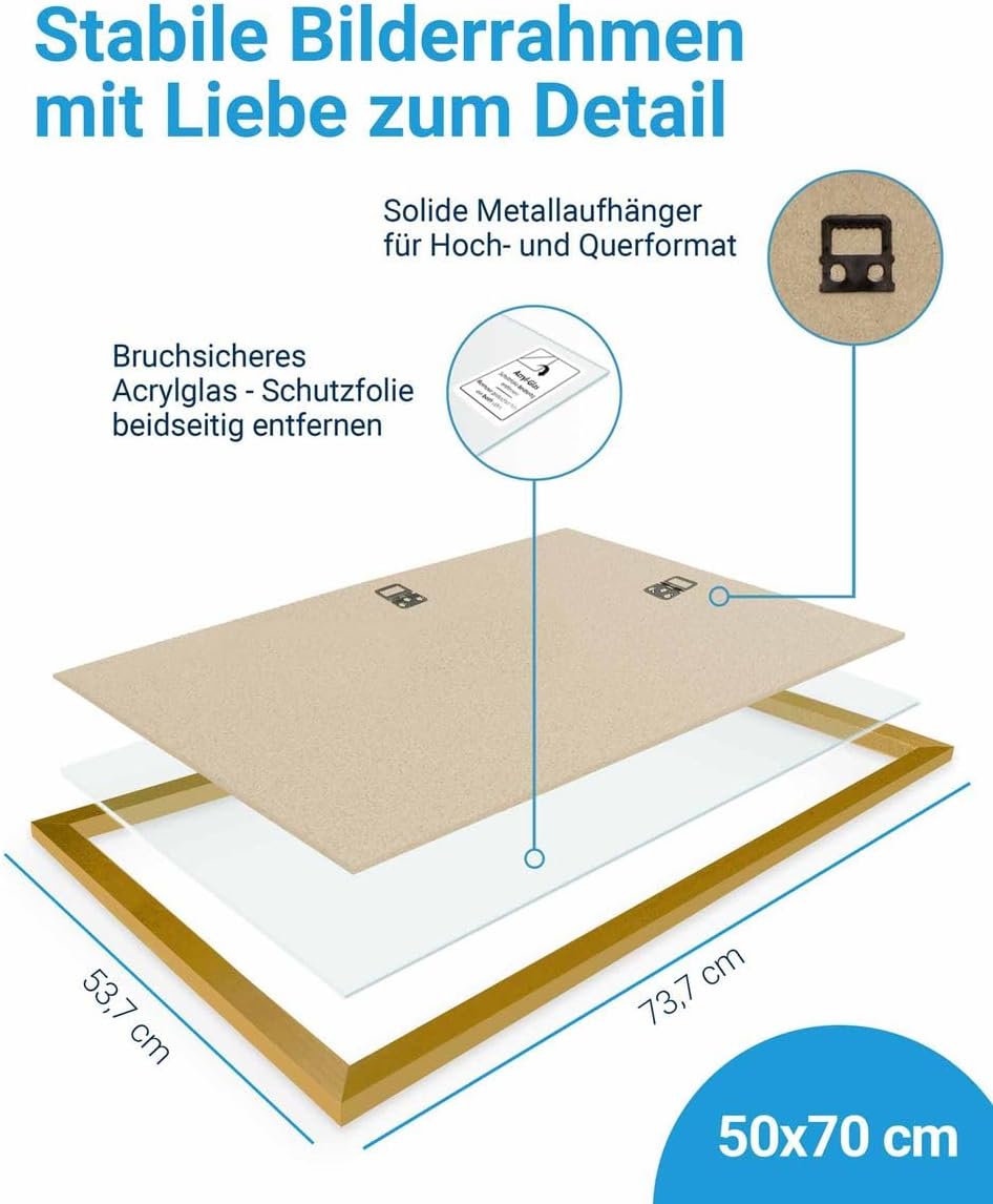 Thumbnail 3 de PHOTOLINI Puzzle-Bilderrahmen 50x70 Gold (50x70 zum Einlegen, Acrylglas) für 500–1000 Teile