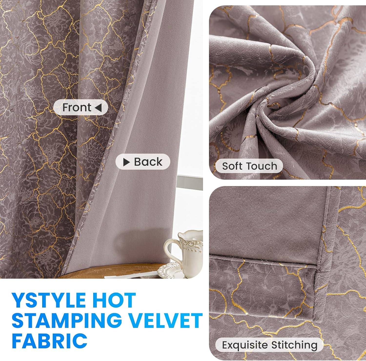 Detalle 1 de Ystyle rideau occultant velours 2×140