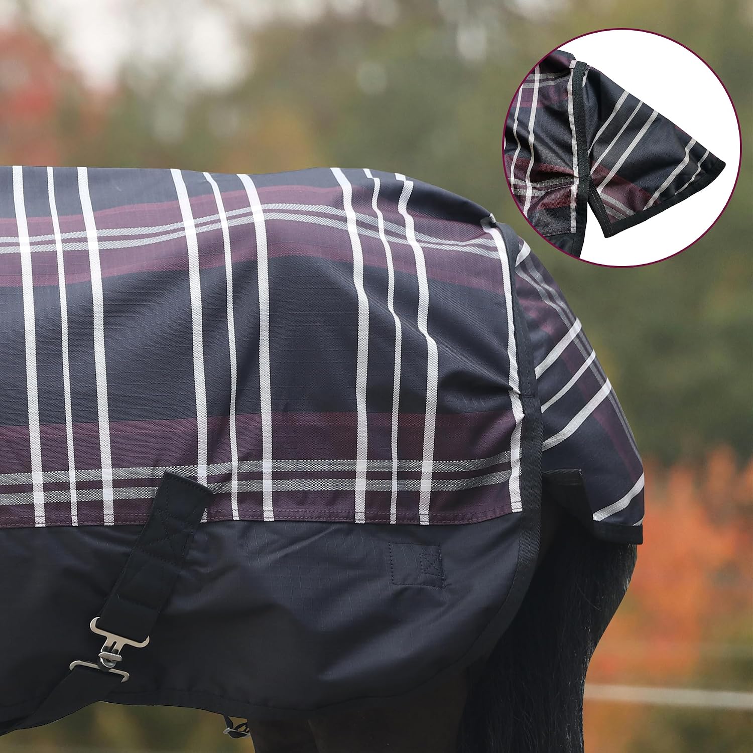 Detalle de 600D No Fill Waterproof Turnout Rug for Shetland Pony, 3'3" (Red Plaid) – Practical Protection for Miniature Horses
