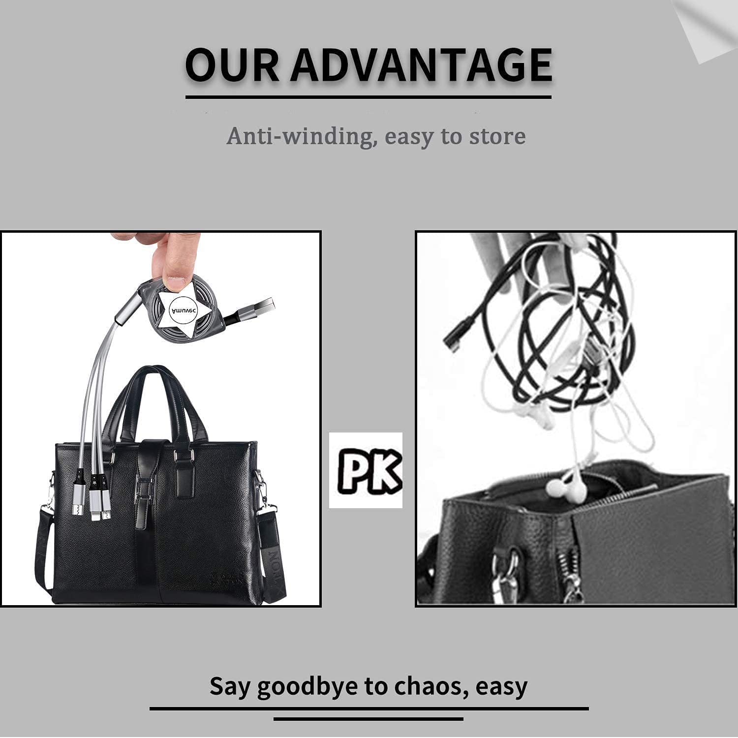 Thumbnail 6 de Amuvec Multi Retractable 3-in-1 Charging Cable (3A, 1m, 2 Pack) with iP/Micro USB/Type-C connectors