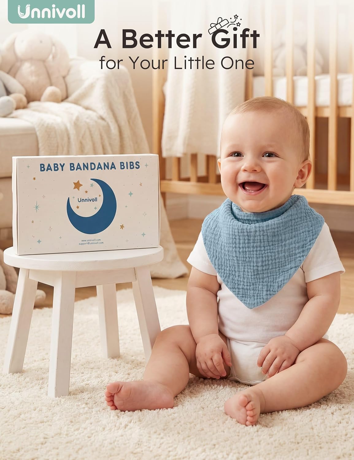 Thumbnail 6 de Unnivoll Muslin Baby Bibs 100% Cotton Bandana Dribble Bibs (8 Pack)