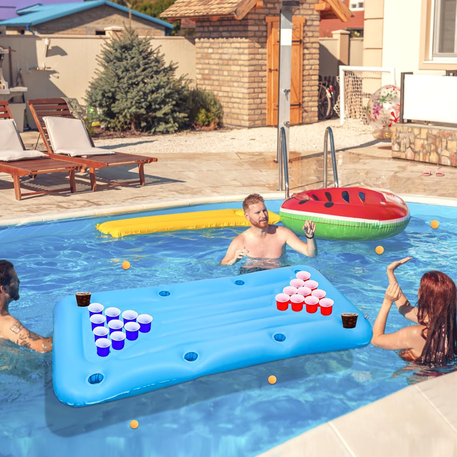 Thumbnail 6 de Faburo Aufblasbare Luftmatratze Schwimm Party Tisch 175x75x15 cm – faltbar, ohne Becher