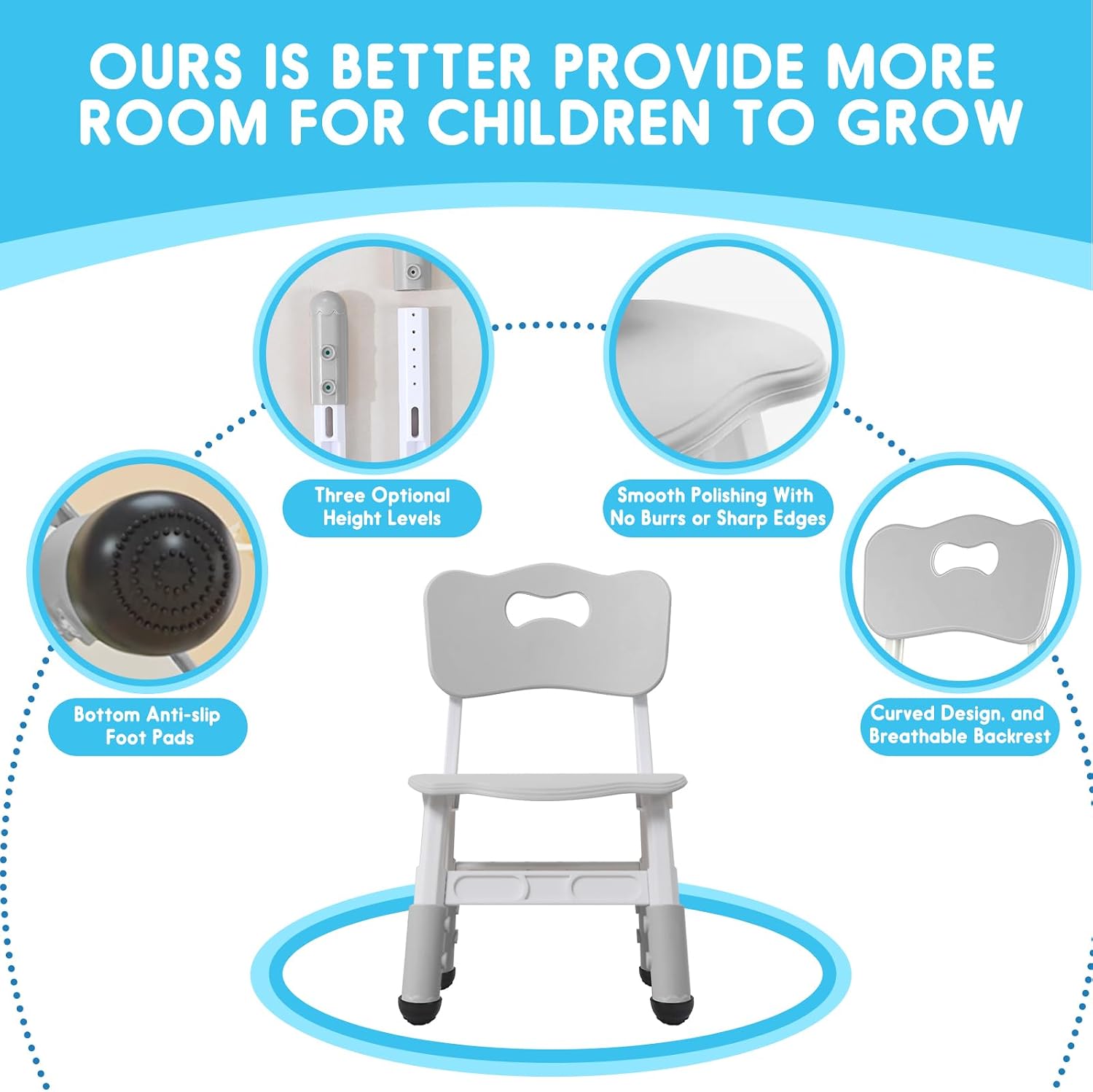 Detalle de JIAOQIU Adjustable Kids Chair, 220-lb Capacity