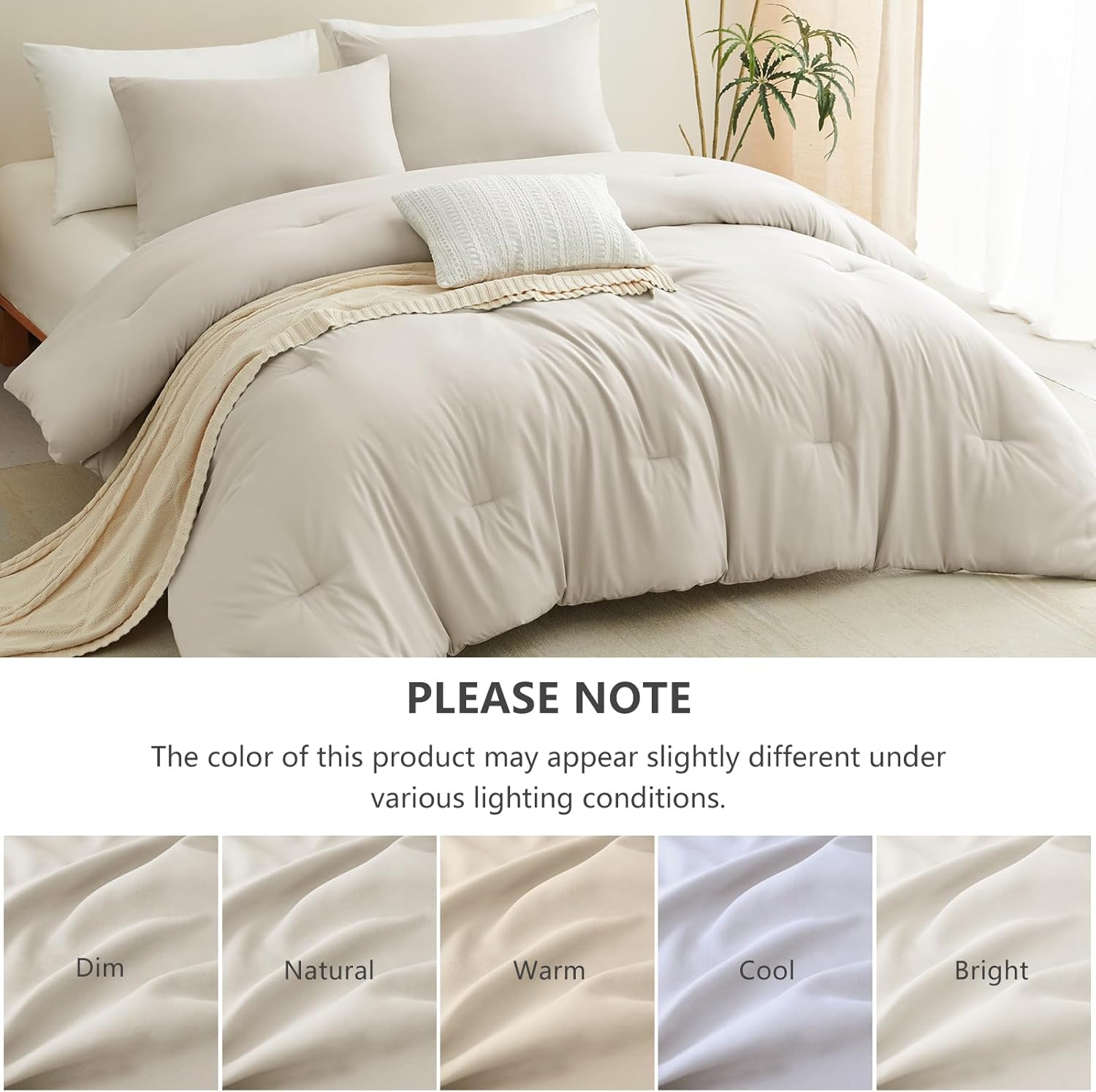 Thumbnail 6 de CozyLux Beige Queen Comforter Set 3-Piece Bedding