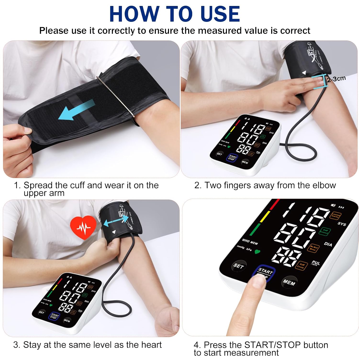 Detalle 2 de Estabien Automatic Upper Arm Blood Pressure Monitor with LED Display and Adjustable Cuff