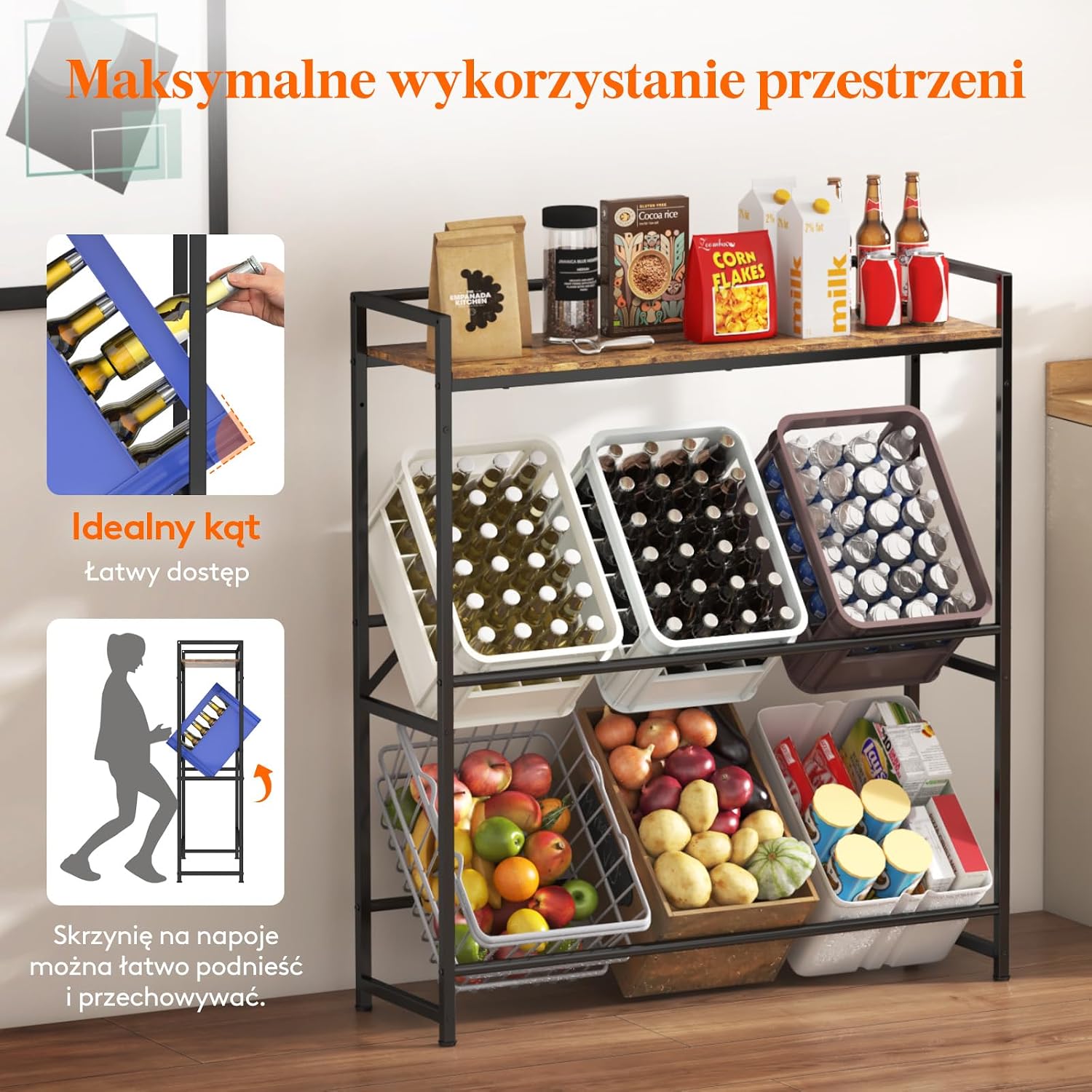 Detalle 2 de Lifewit 24187 – stojak na skrzynki na napoje z półką, do 6 skrzynek