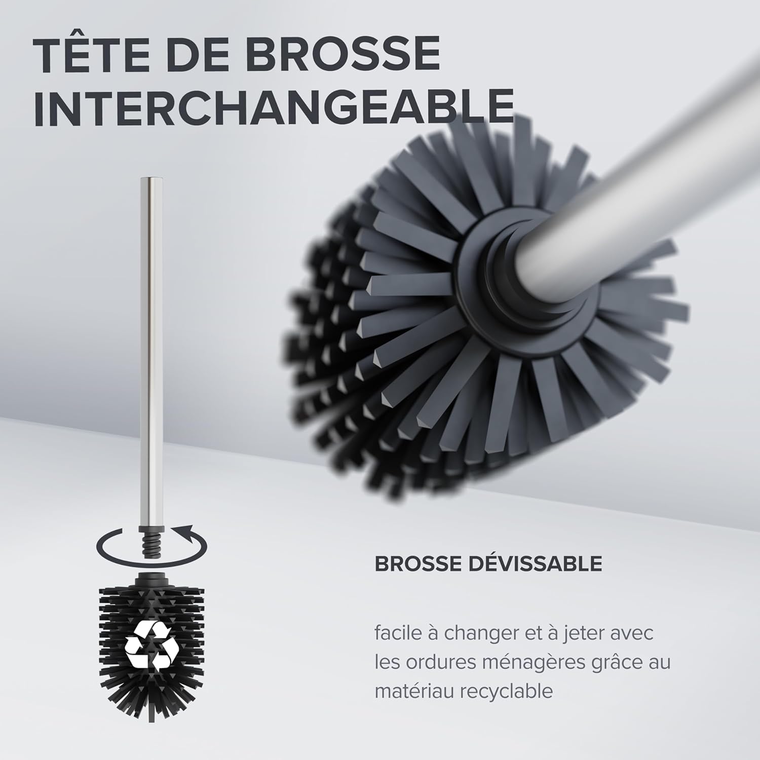 Thumbnail 3 de Ovimar Tranerodde Brosse WC Argent – Brosse WC silicone avec aération et tête interchangeable (acier inoxydable)