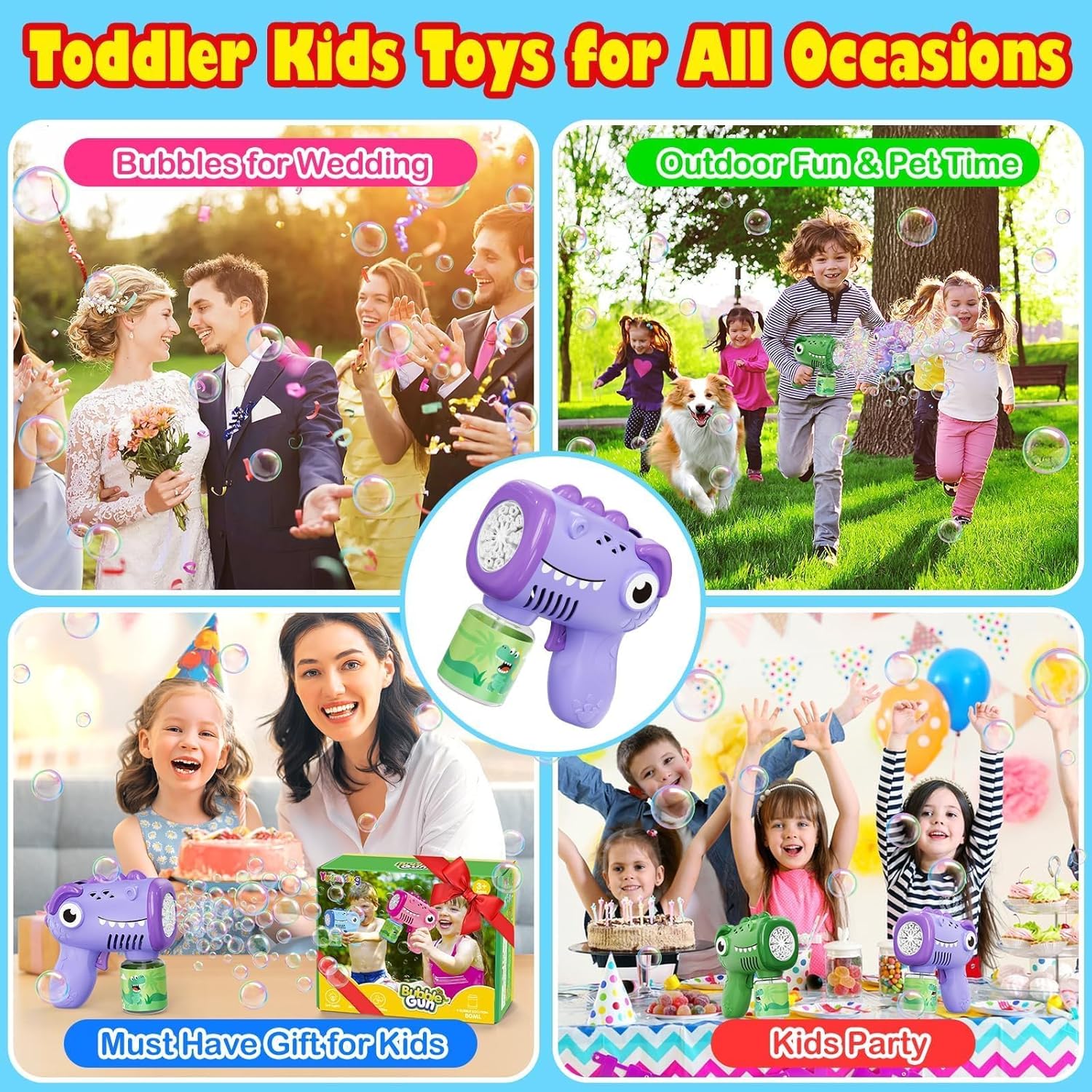 Thumbnail 4 de Yunaking 2-Pack Bubble Machine Gun for Kids: Rechargeable Outdoor Bubble Fun