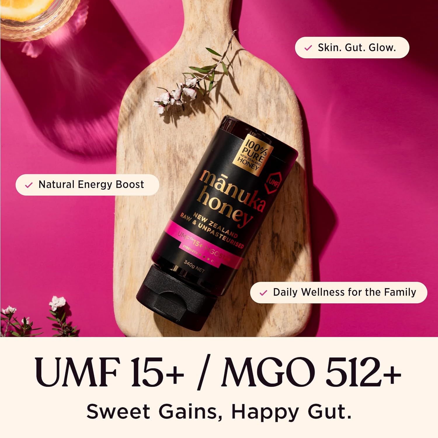 Thumbnail 3 de 100% Pure New Zealand Honey Manuka Honey, UMF 15+, MGO 512+, 12 oz Squeeze Bottle