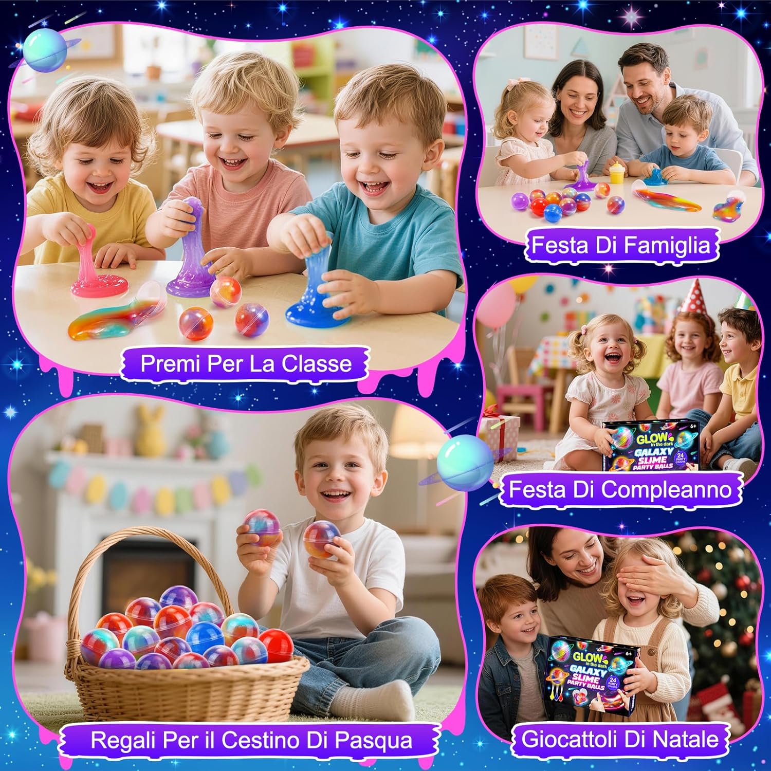 Detalle de Hapikids Slime per Bambini Fluffy Galaxy: kit con 24 bolas e mini-lanterne, per 6-12 anni