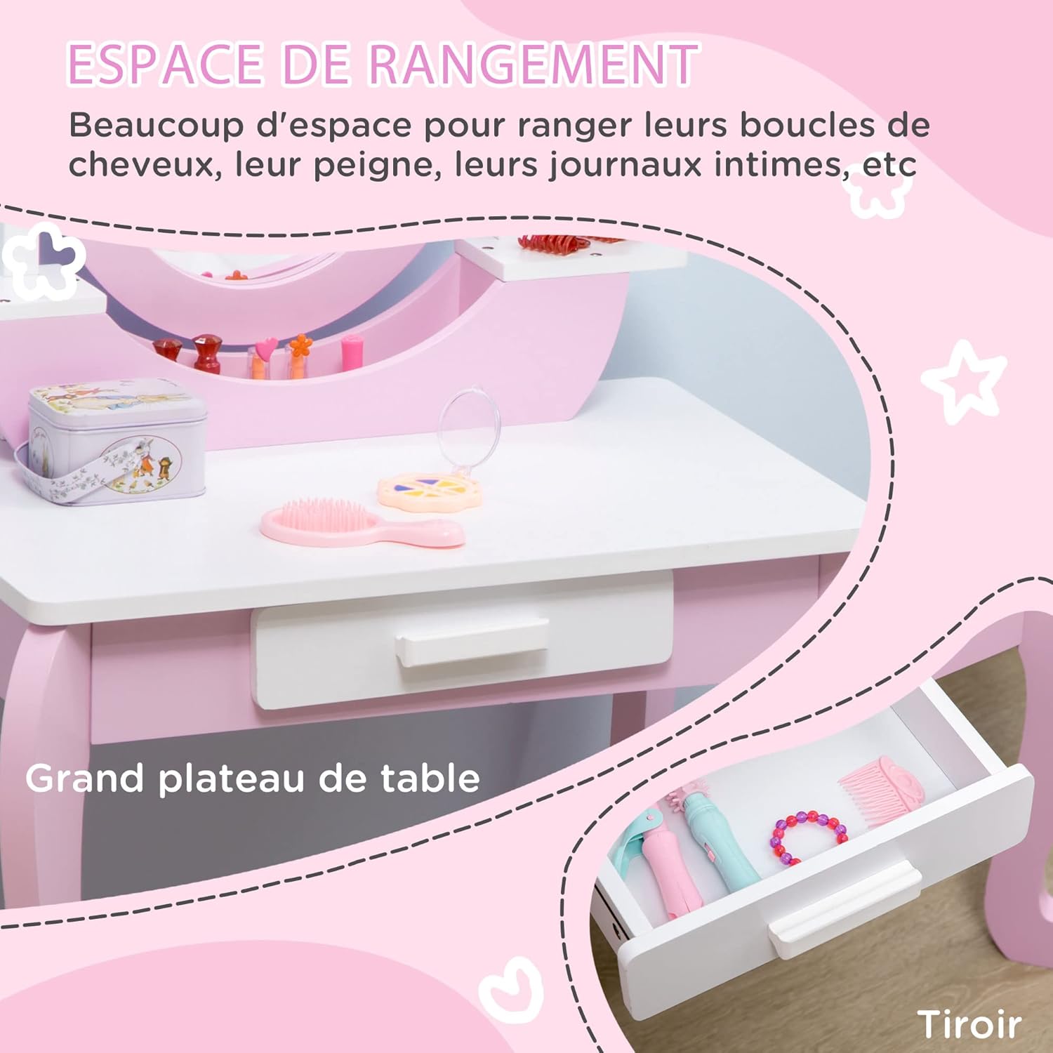 Detalle 2 de ZONEKIZ Coiffeuse Enfant 65,5 x 46 x 93 cm