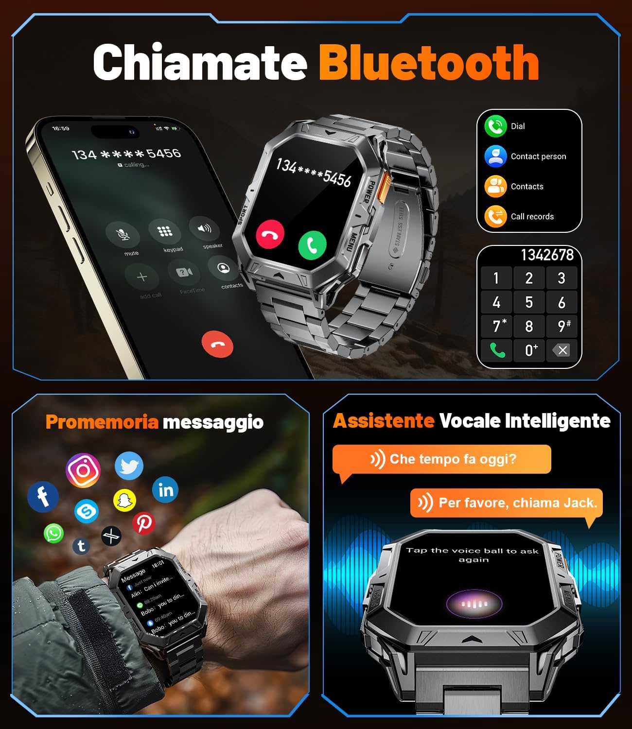 Thumbnail 2 de LIGE Smartwatch Militare Uomo 1000mAh